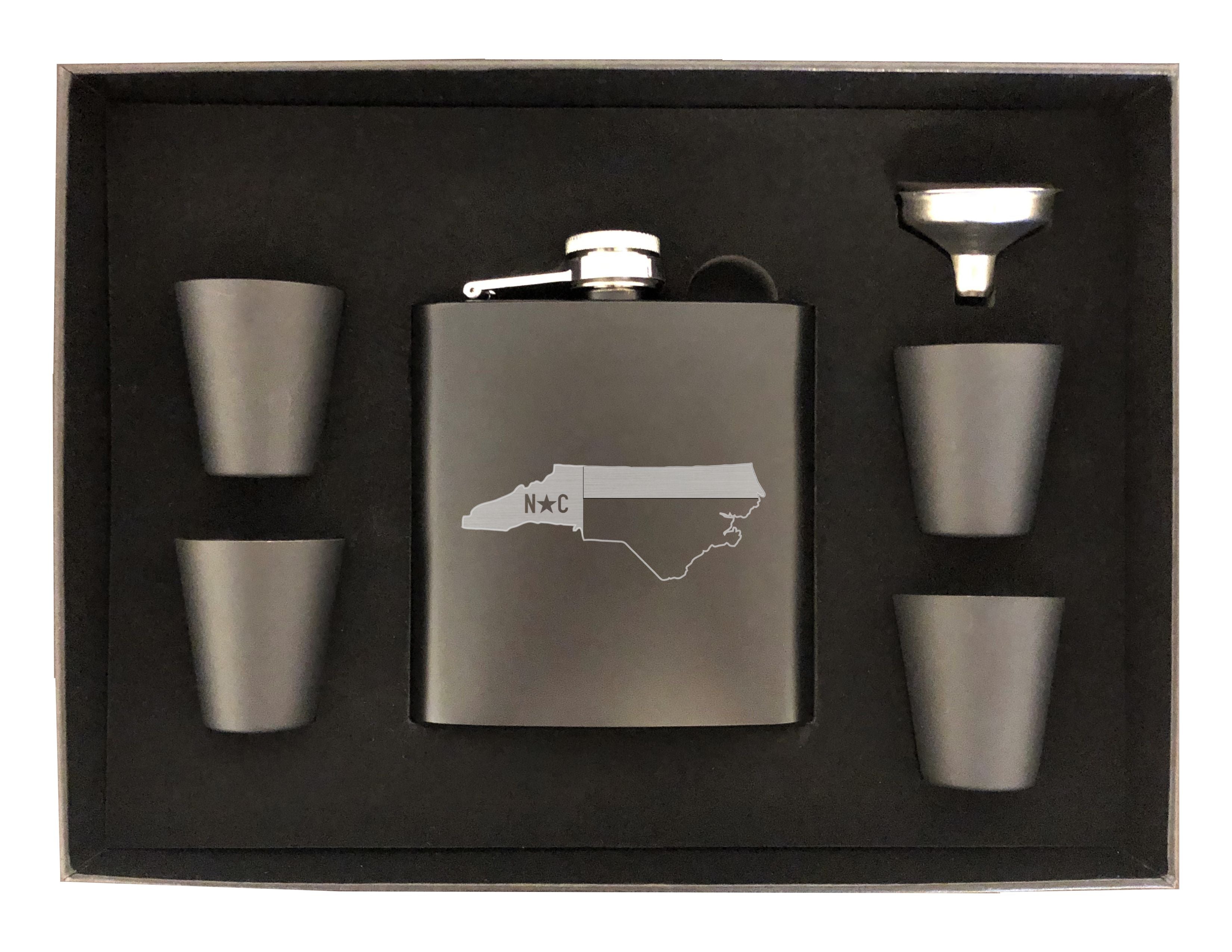 North Carolina Themed Engraved 6 oz Stainless Steel Flask, Sets Available