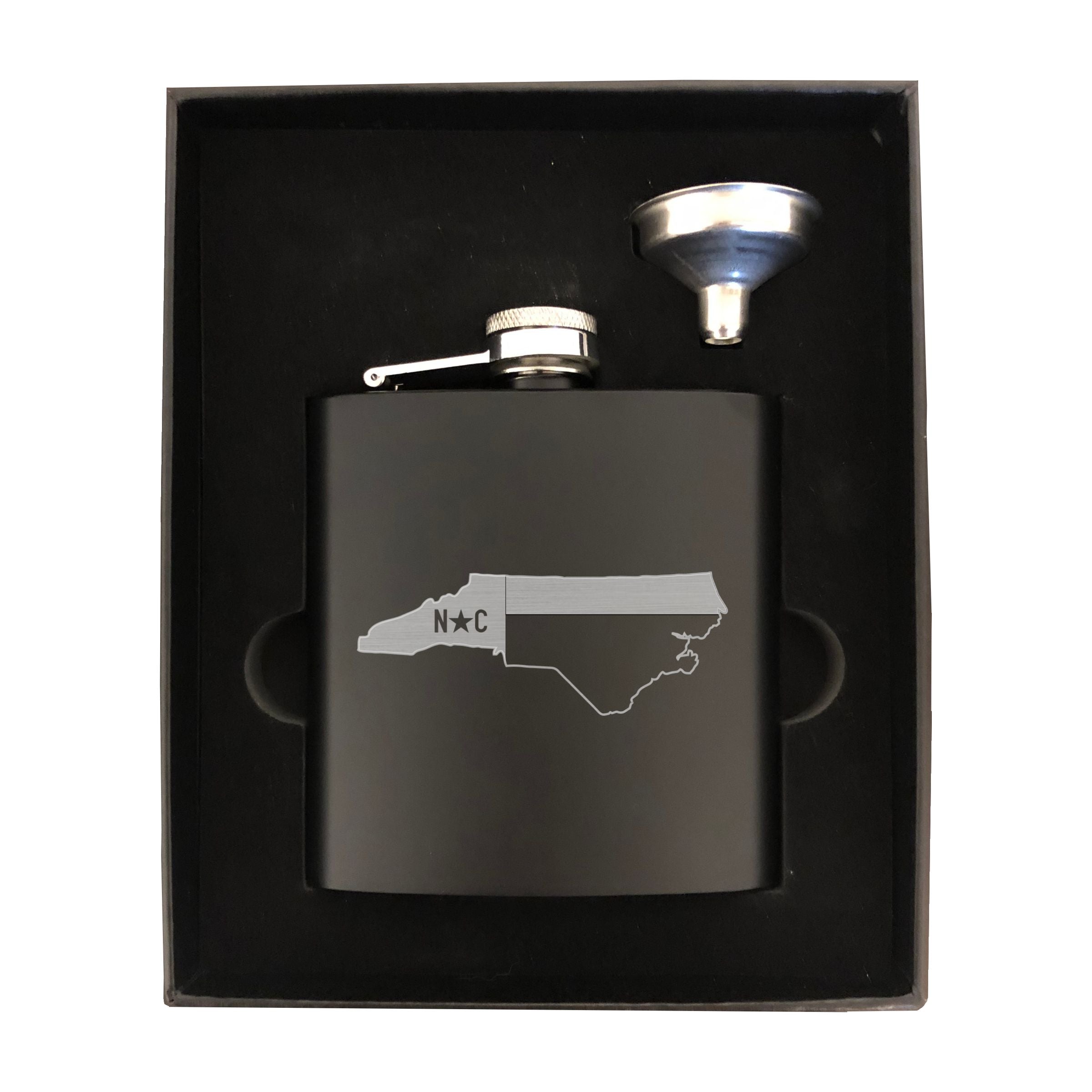North Carolina Themed Engraved 6 oz Stainless Steel Flask, Sets Available