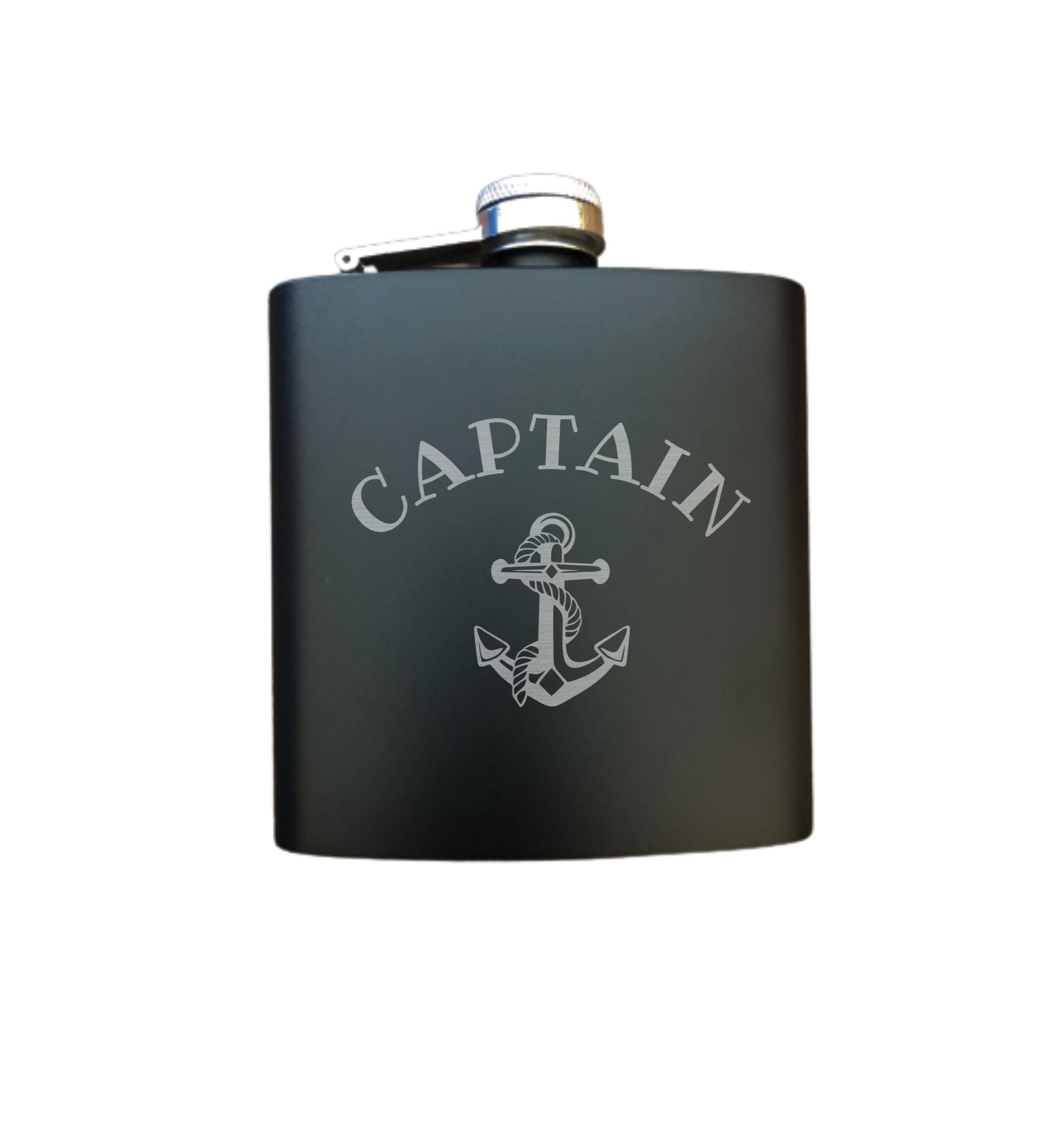 Captain with Nautical Anchor Engraved 6 oz Stainless Steel Flask, Sets Available