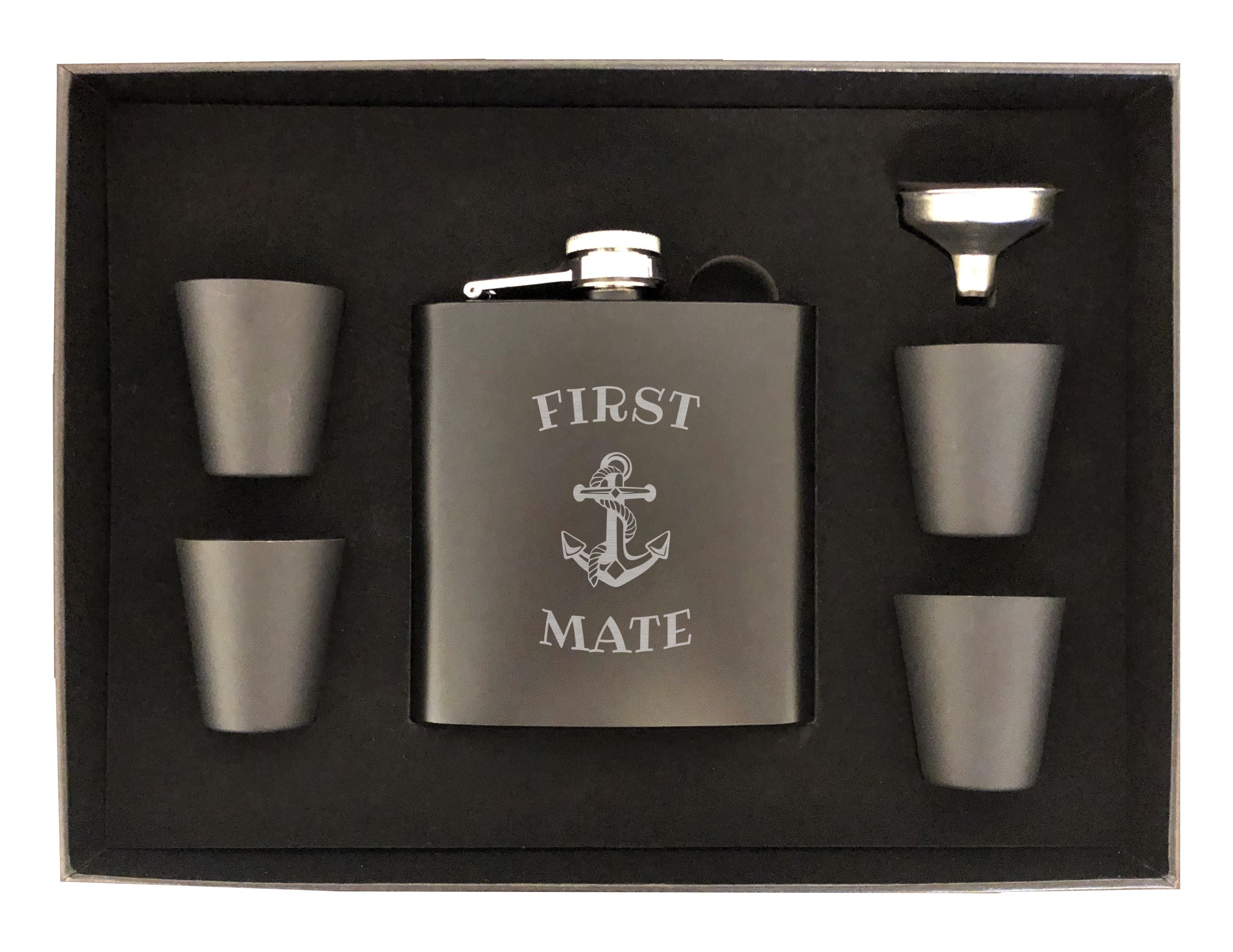 First Mate with Nautical Anchor Engraved 6 oz Stainless Steel Flask, Sets Available