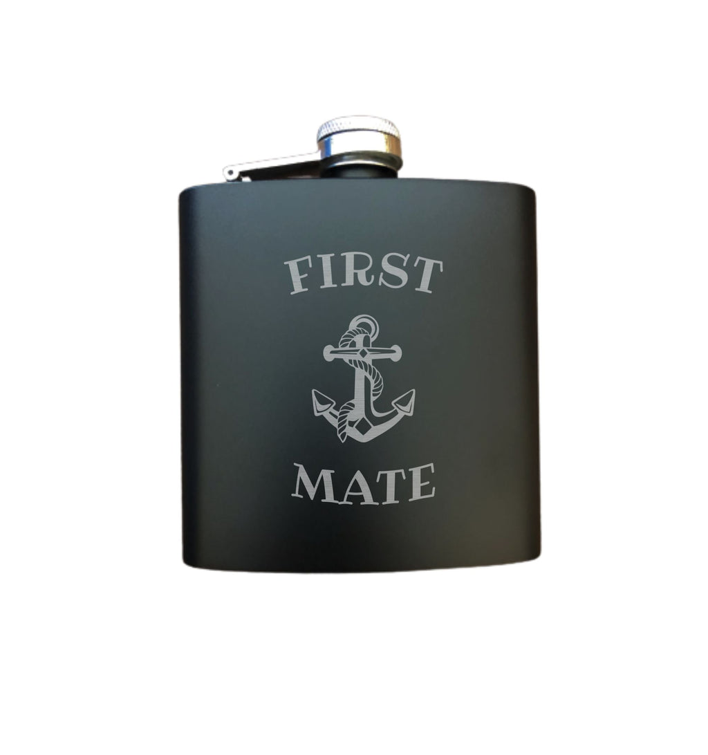First Mate with Nautical Anchor Engraved 6 oz Stainless Steel Flask, Sets Available