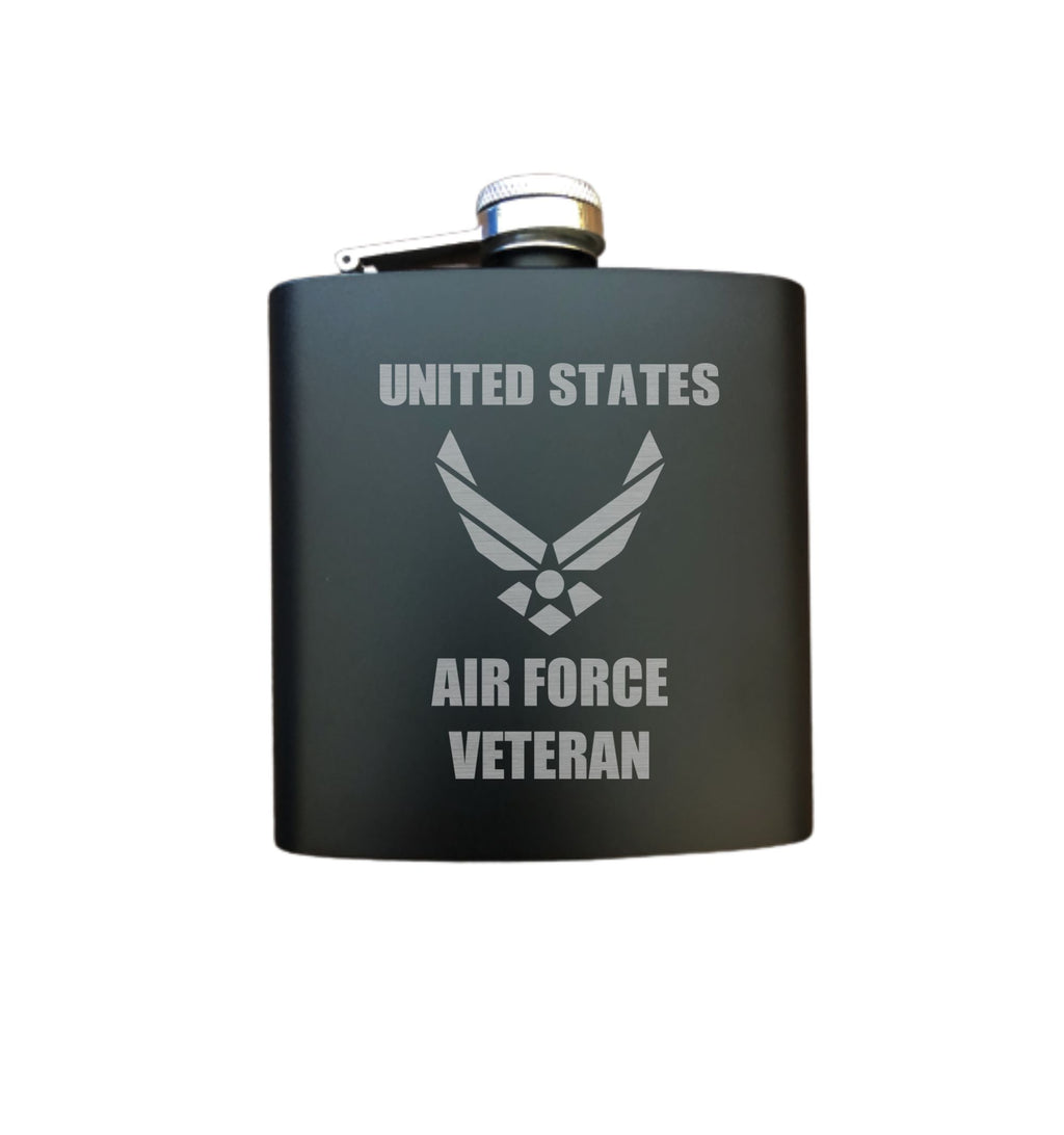 United States Air Force Veteran Engraved 6 oz Stainless Steel Flask, Sets Available