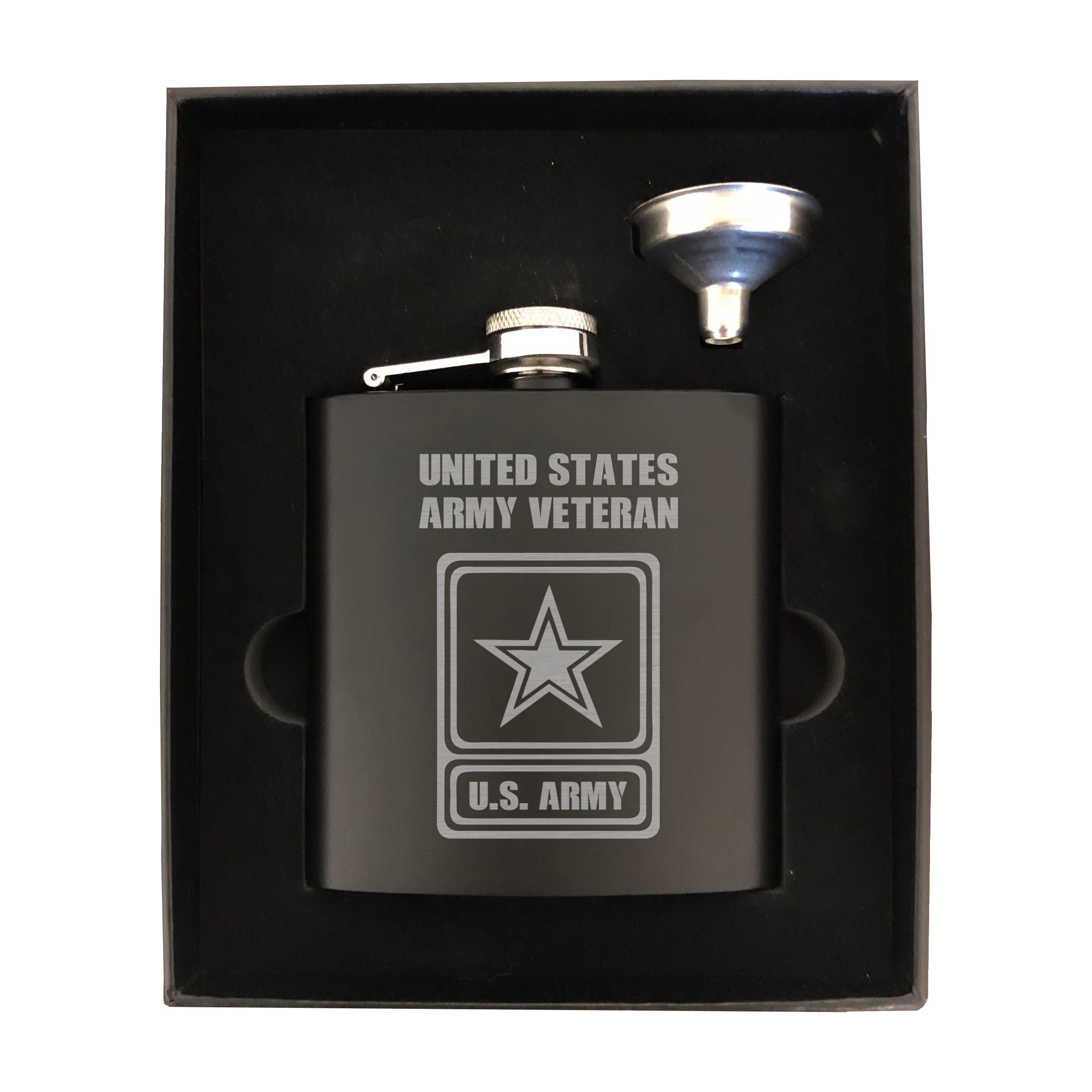 United States Army Veteran Engraved 6 oz Stainless Steel Flask, Sets Available