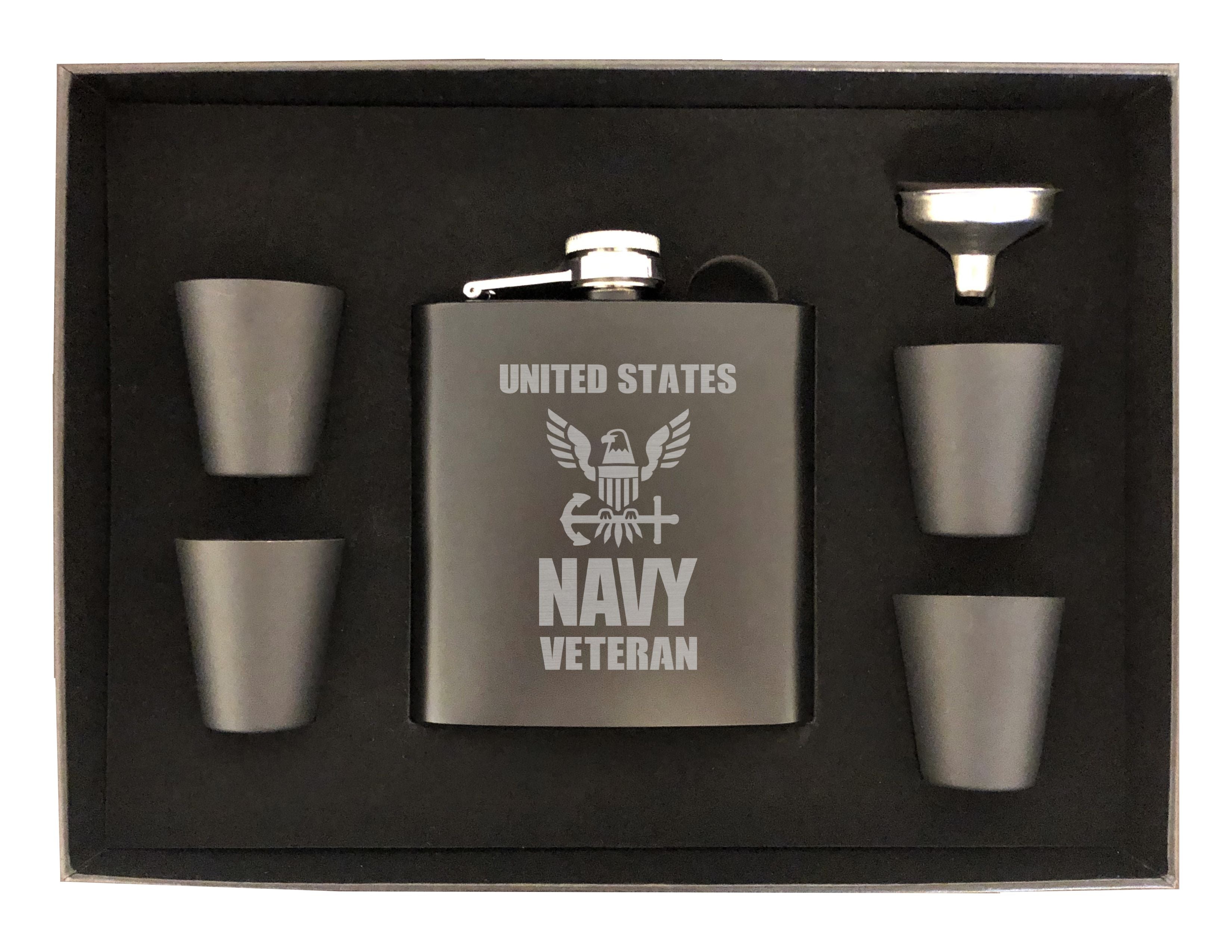 United States Navy Veteran Engraved 6 oz Stainless Steel Flask, Sets Available