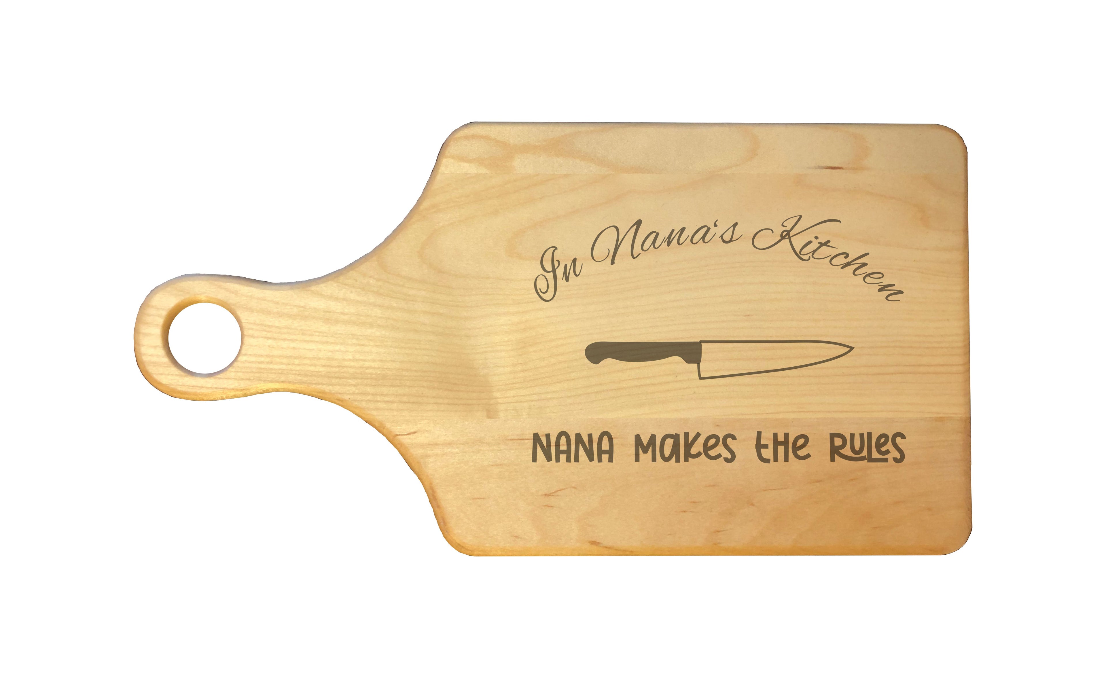 In Nana's Kitchen Makes the Rules Engraved Natural Wood Cutting Boards, Bamboo or Maple, Nana Gift