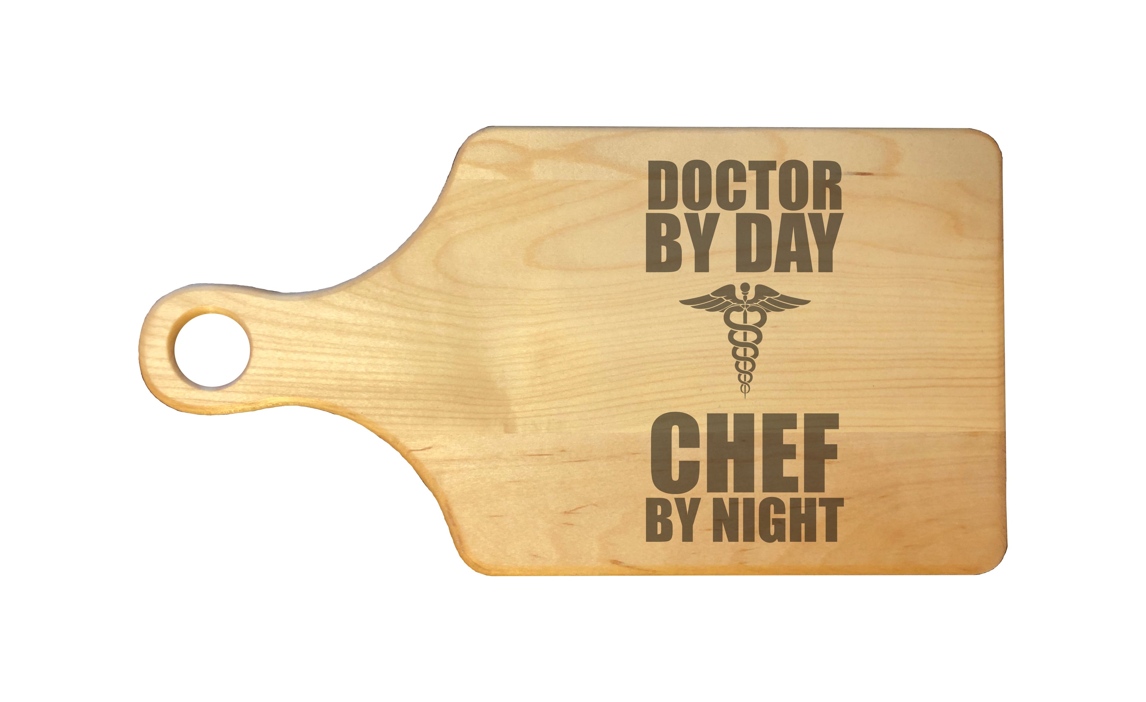 Doctor by Day Chef by Night Engraved Natural Wood Cutting Boards, Bamboo or Maple, Doctor MD Gifts