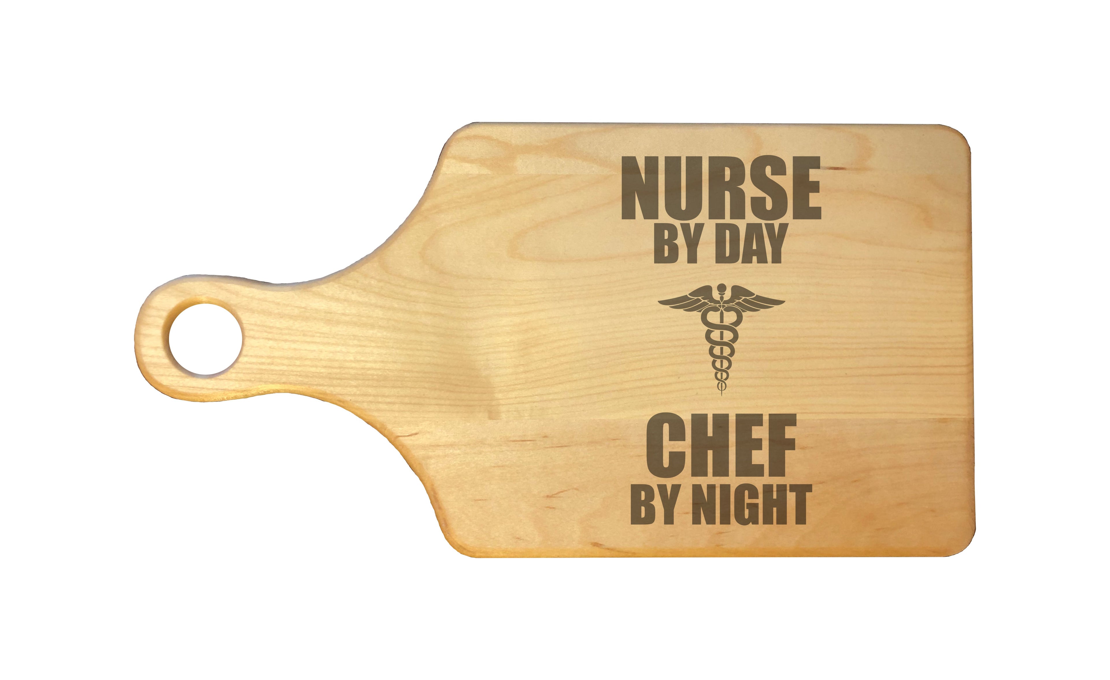 Nurse by Day Chef by Night Engraved Natural Wood Cutting Boards, Bamboo or Maple, Nurse RN Gifts