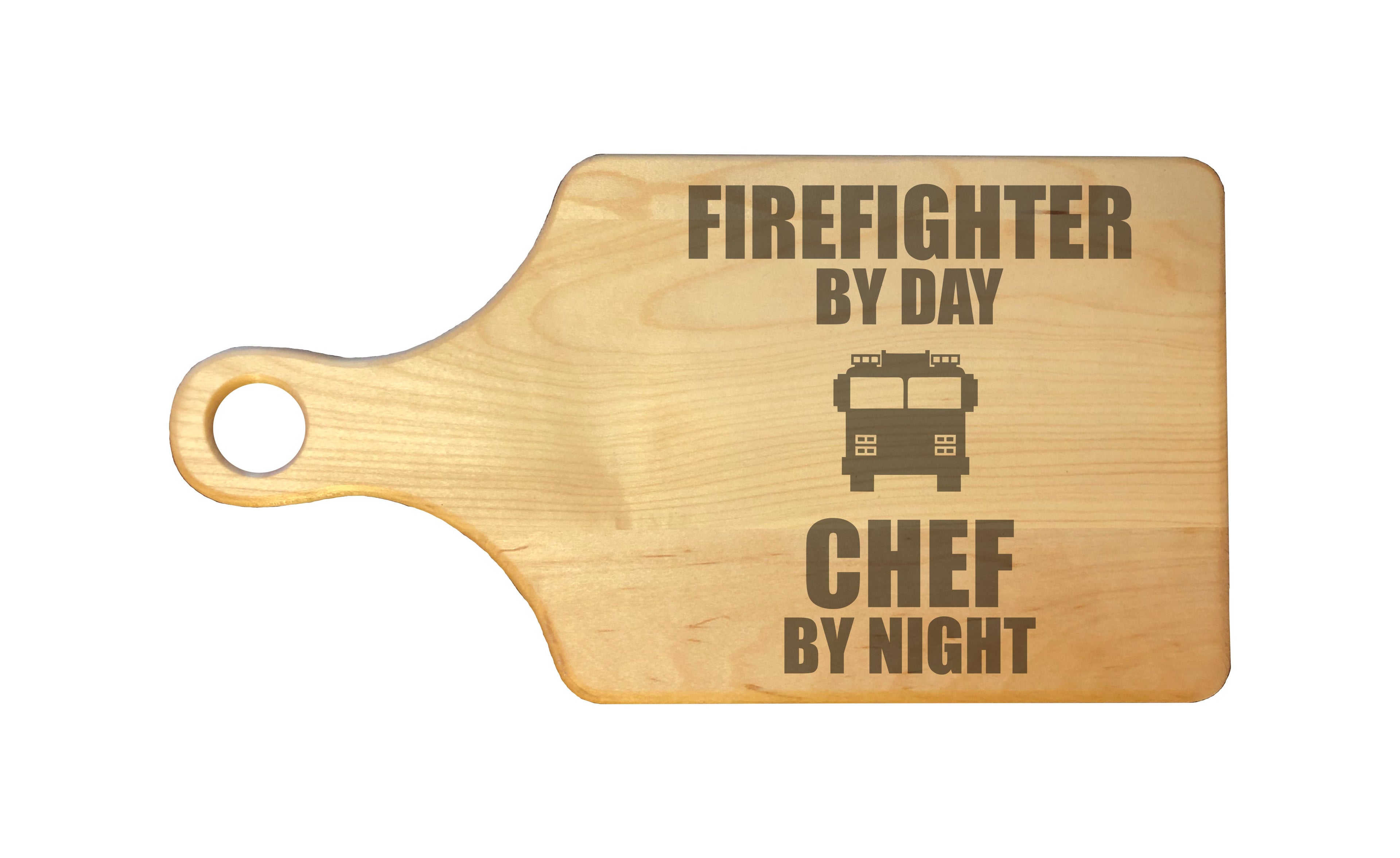 Firefighter by Day Chef by Night Engraved Natural Wood Cutting Boards, Bamboo or Maple, Firefighter Gifts