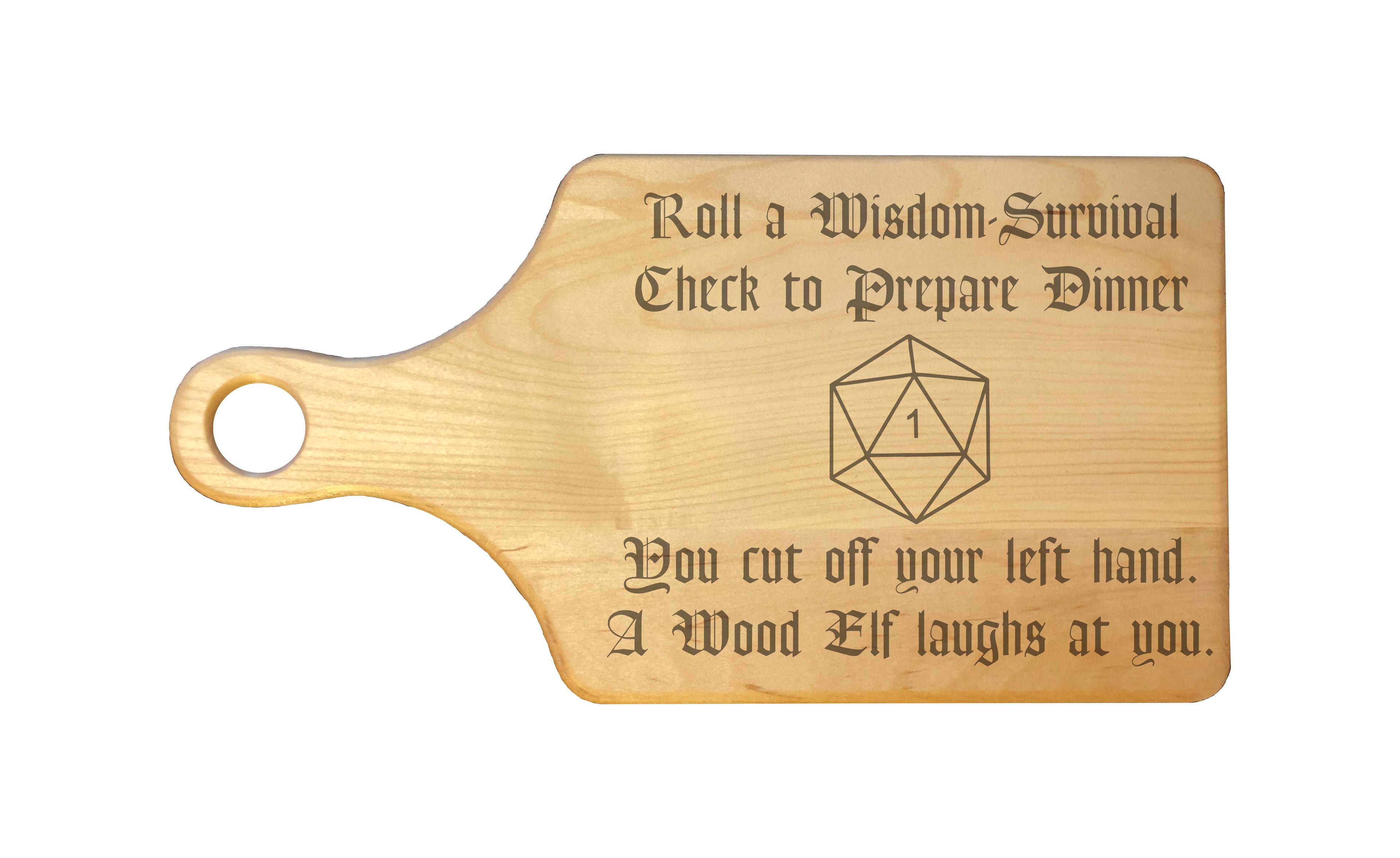 DND Wisdom Check Crit Fail Engraved Natural Wood Cutting Boards, Bamboo or Maple, Funny Dungeons Dragons Gifts