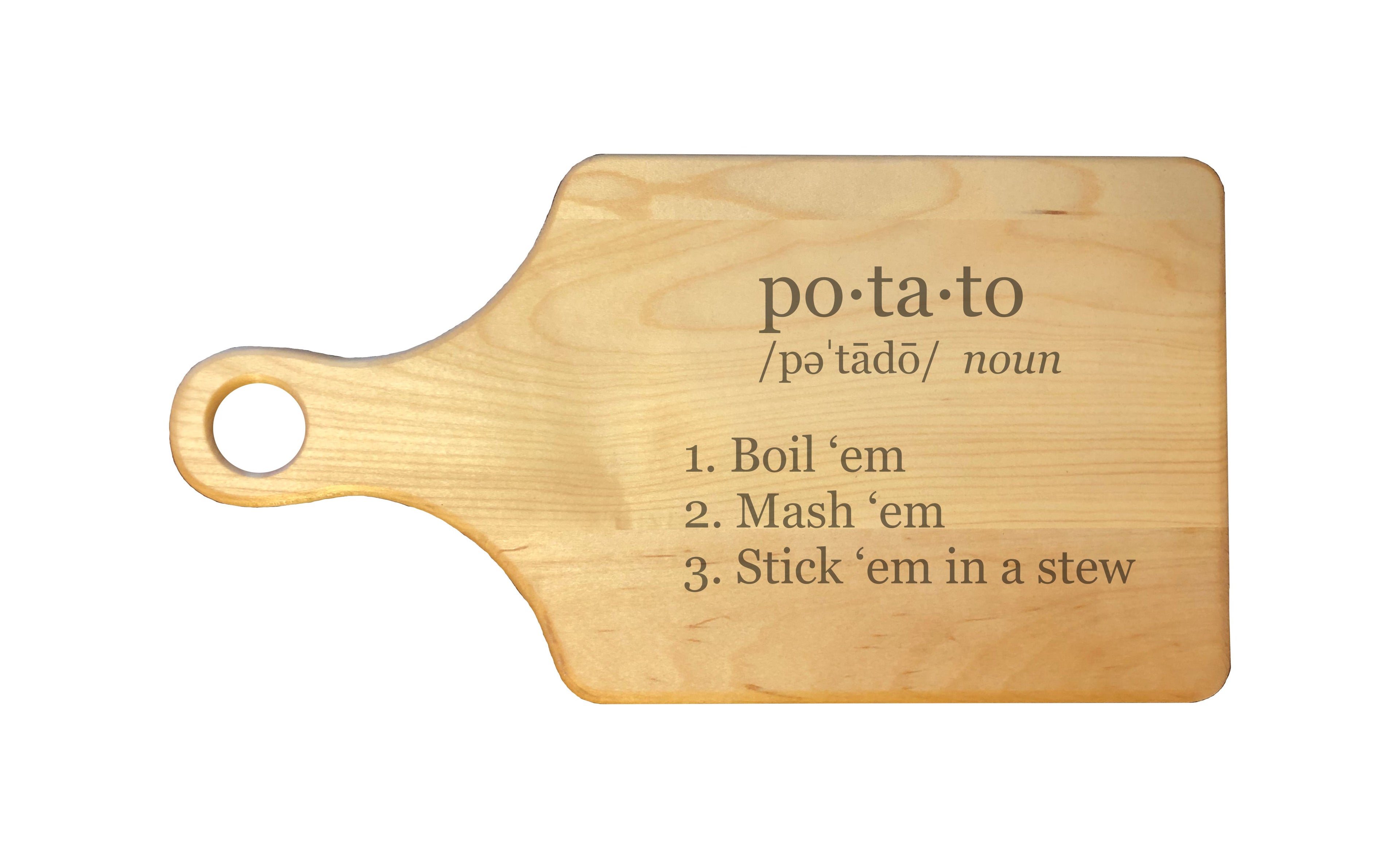 Potato Definition Engraved Natural Wood Cutting Boards, Bamboo or Maple, Nerdy Gifts