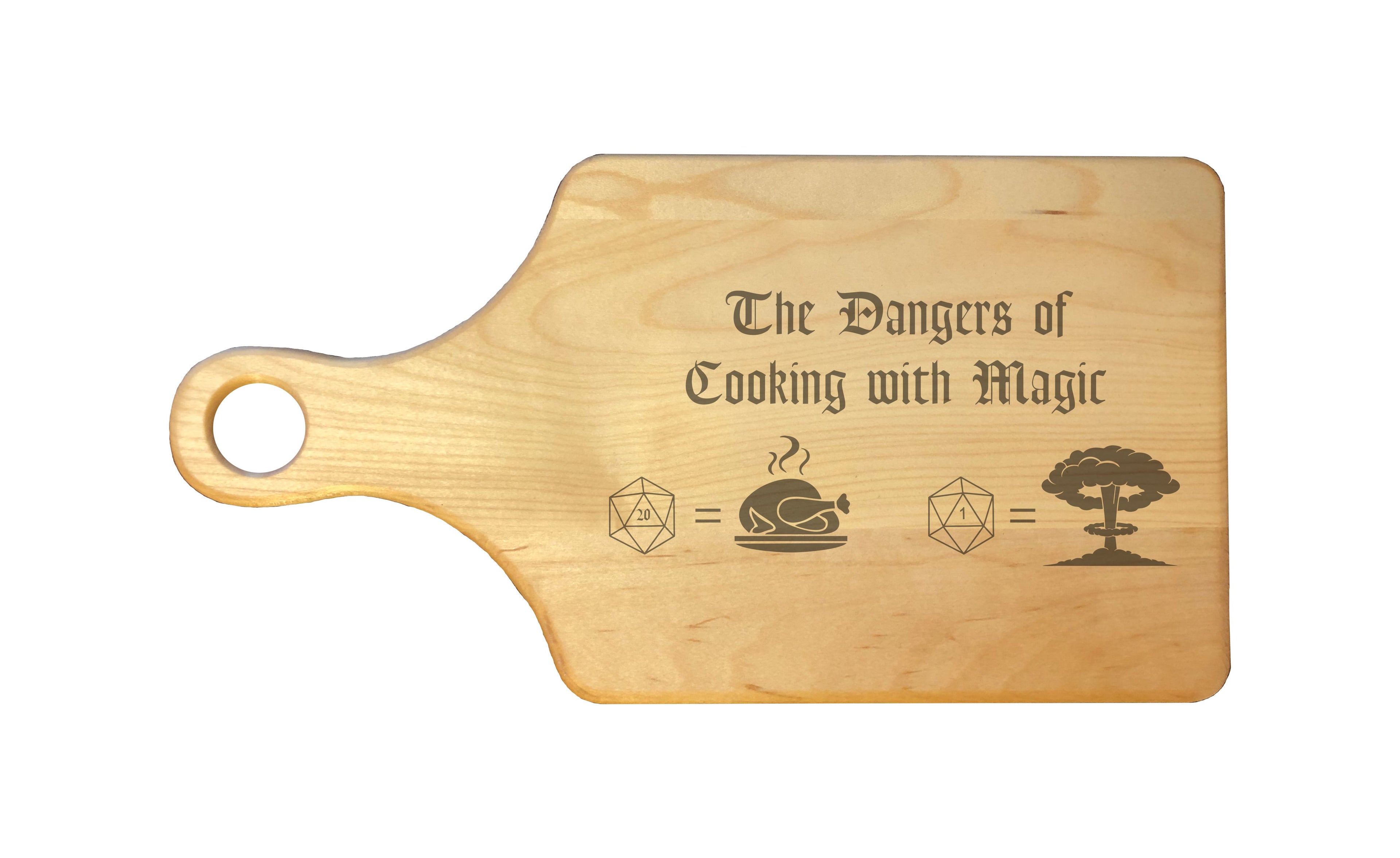 DND Dangers of Cooking with Magic Engraved Natural Wood Cutting Boards, Bamboo or Maple, Dungeons Dragons Gifts
