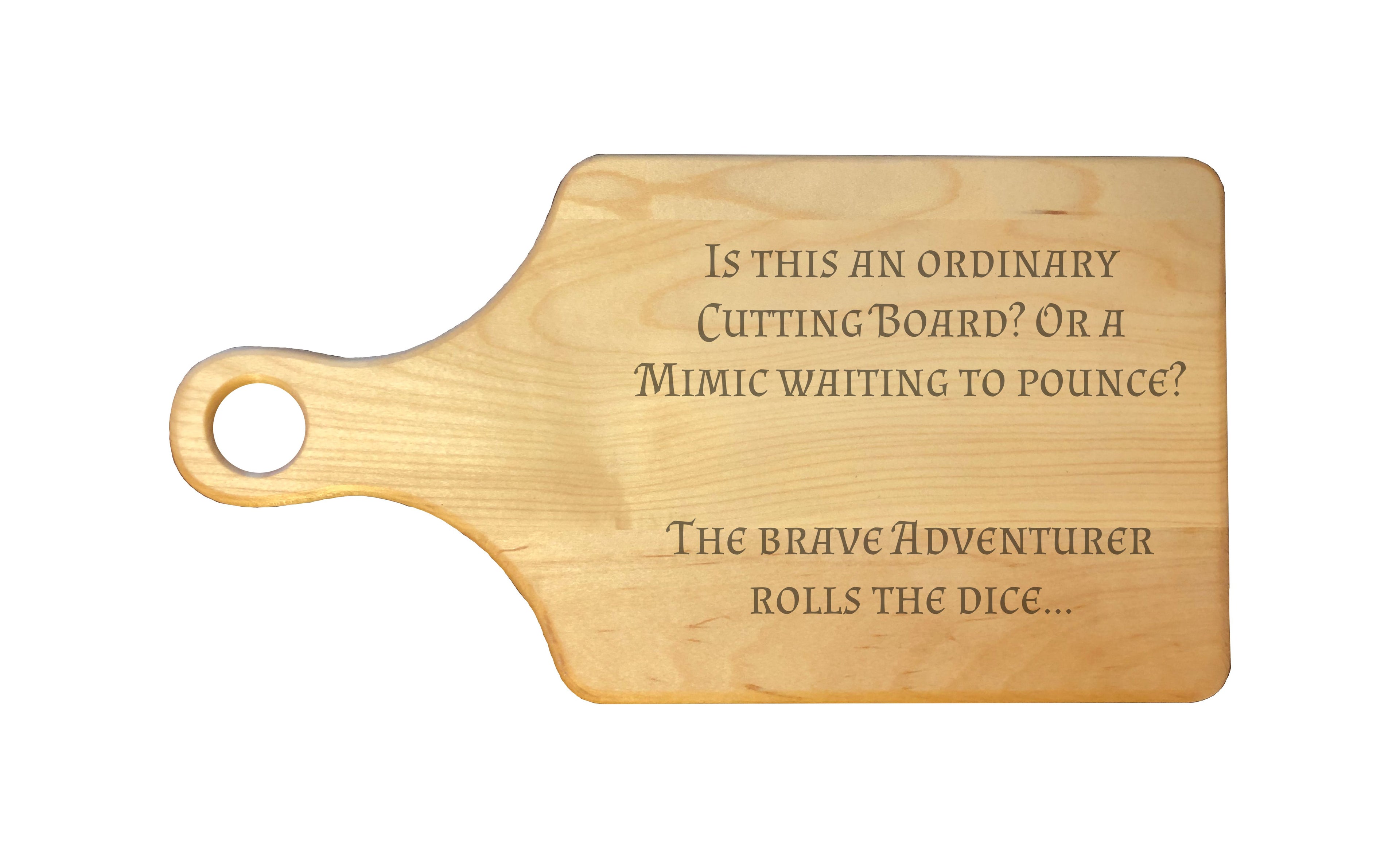 DND Mimic Waiting to Pounce Engraved Natural Wood Cutting Boards, Bamboo or Maple, Dungeons Dragons Gifts