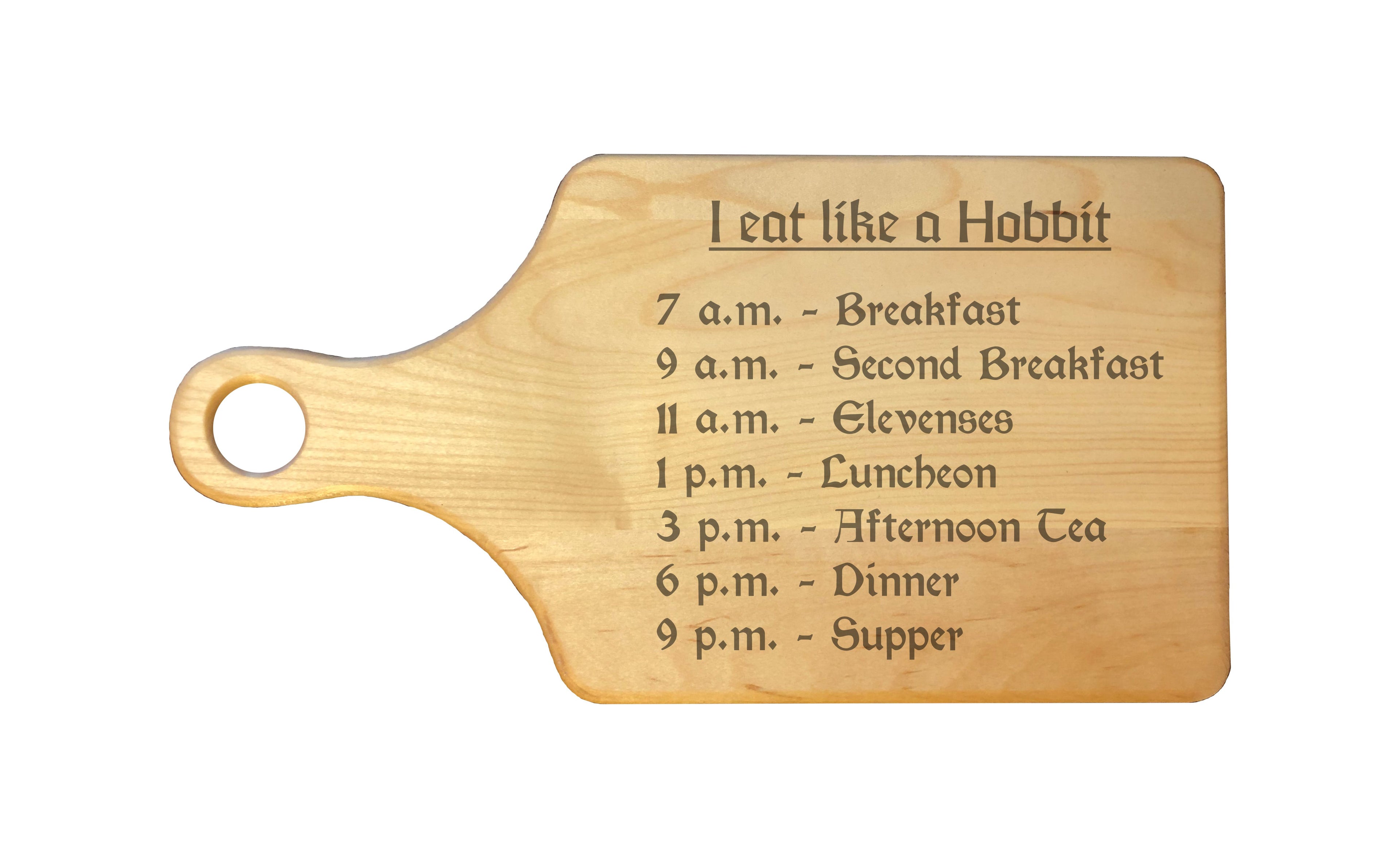 Eat Like a Hobbit Meal Times Engraved Natural Wood Cutting Boards, Bamboo or Maple, Nerdy Gifts