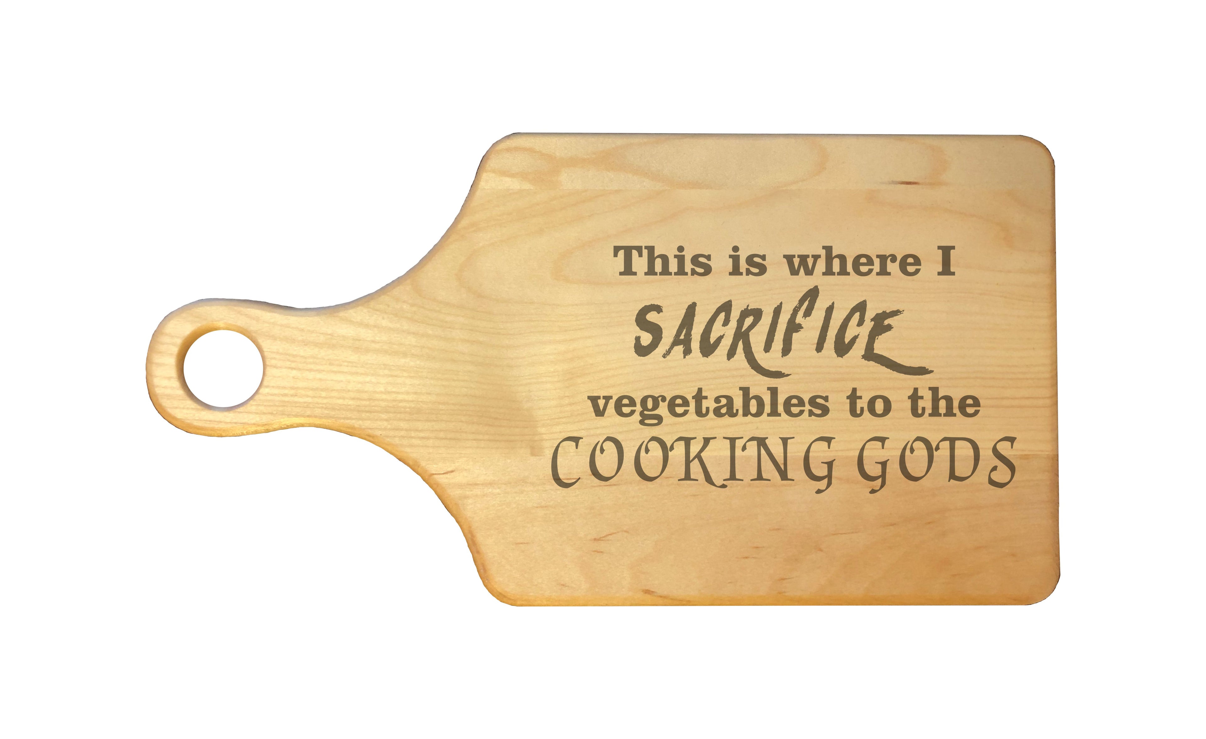 Sacrifice Vegetables to the Cooking Gods Engraved Natural Wood Cutting Boards, Bamboo or Maple, Nerdy Gifts