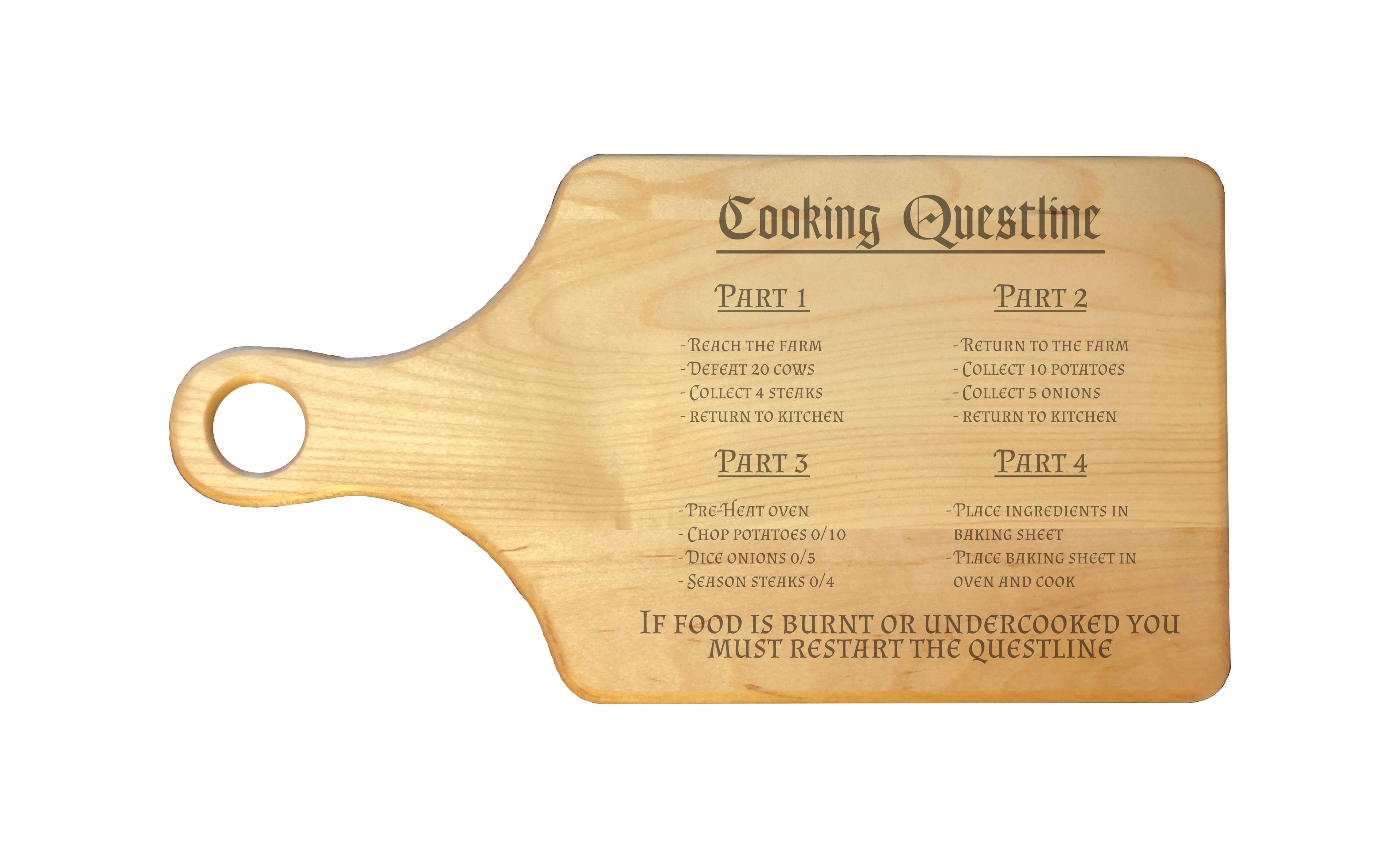 Cooking RPG Questline Engraved Natural Wood Cutting Boards, Bamboo or Maple, Nerdy Gifts (Copy)
