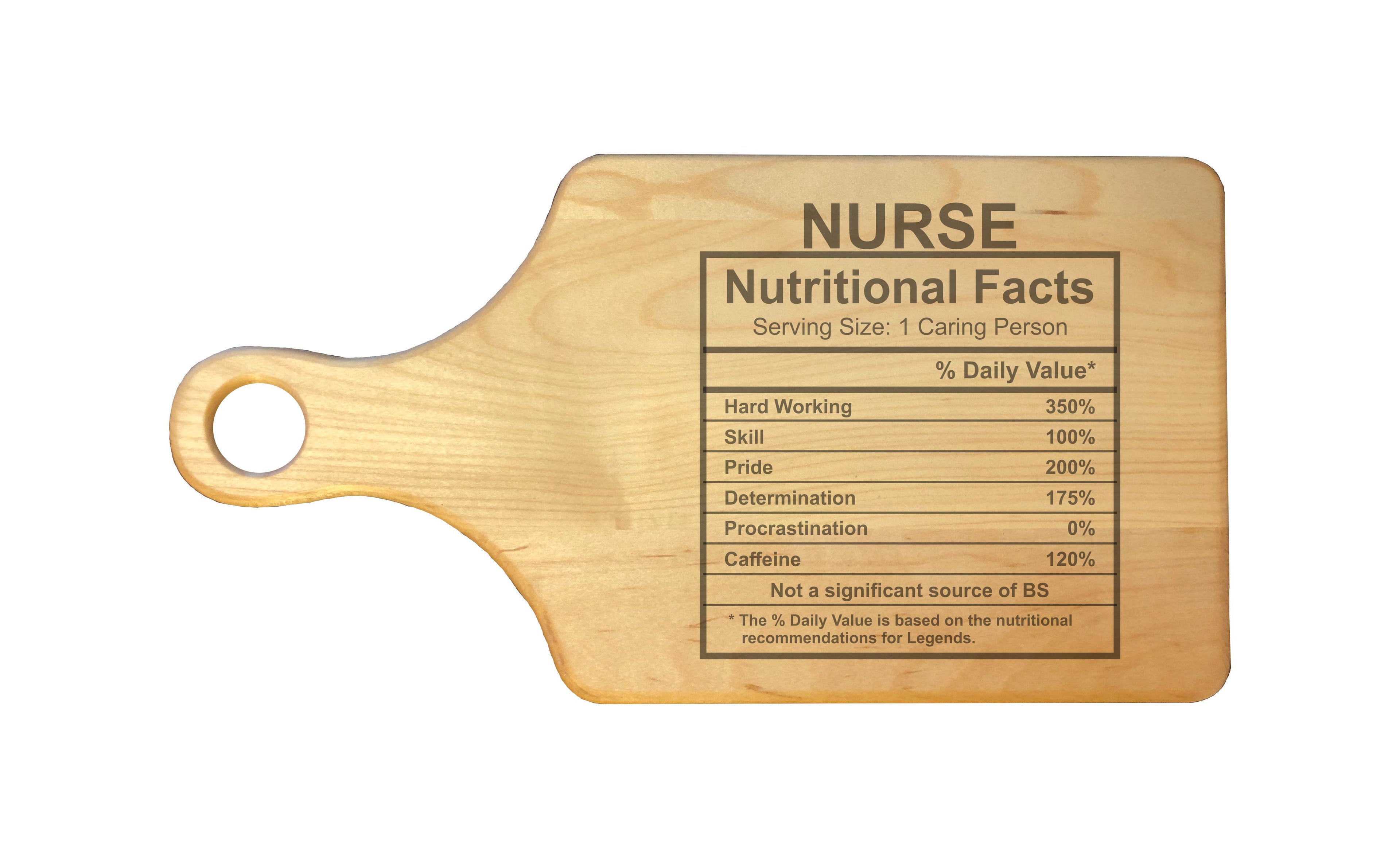 Nurse Nutritional Facts Engraved Natural Wood Cutting Boards, Bamboo or Maple, Funny Cooking Gift