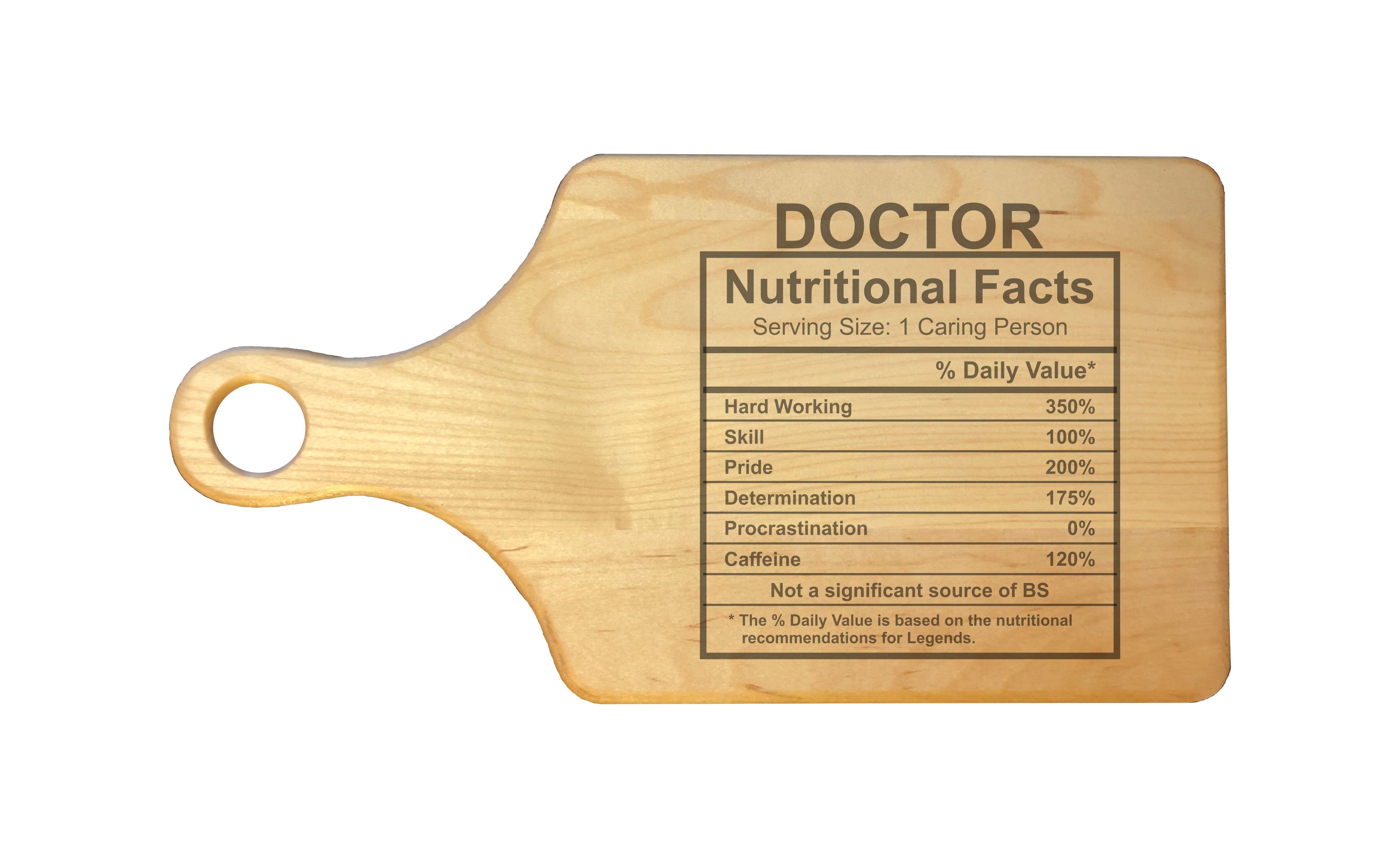 Doctor Nutritional Facts Engraved Natural Wood Cutting Boards, Bamboo or Maple, Funny Cooking Gift