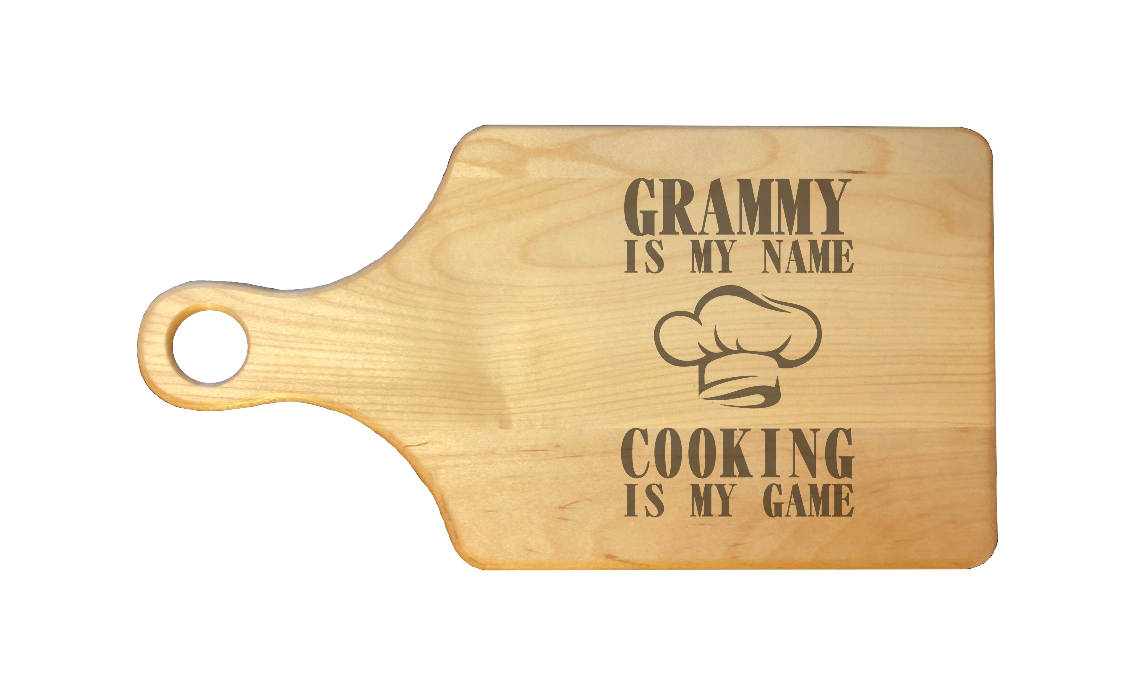 Grammy My Name Cooking My Game Engraved Natural Wood Cutting Boards, Bamboo or Maple, Grammy Gift