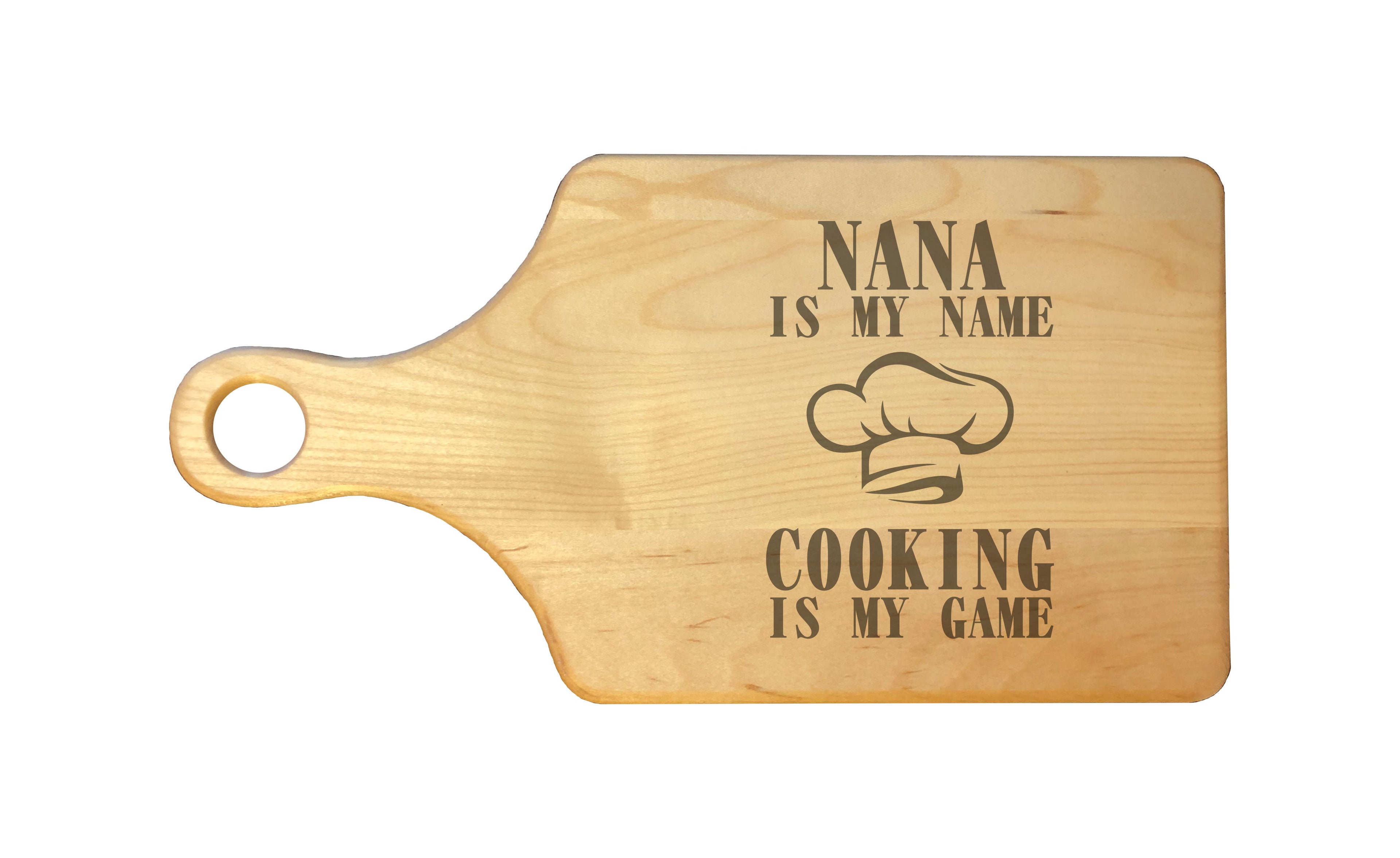Nana My Name Cooking My Game Engraved Natural Wood Cutting Boards, Bamboo or Maple, Nana Gift