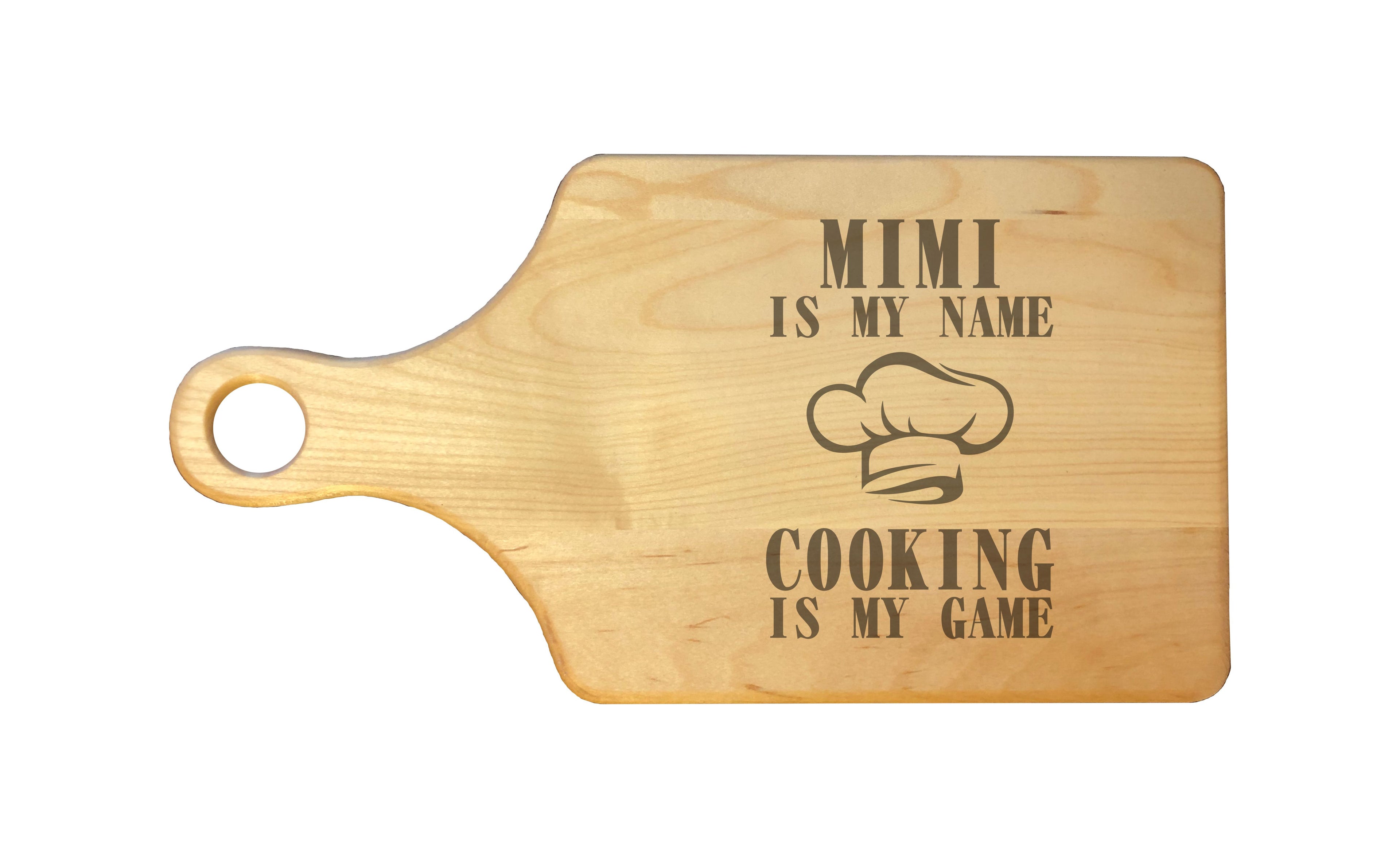 Mimi My Name Cooking My Game Engraved Natural Wood Cutting Boards, Bamboo or Maple, Mimi Gift