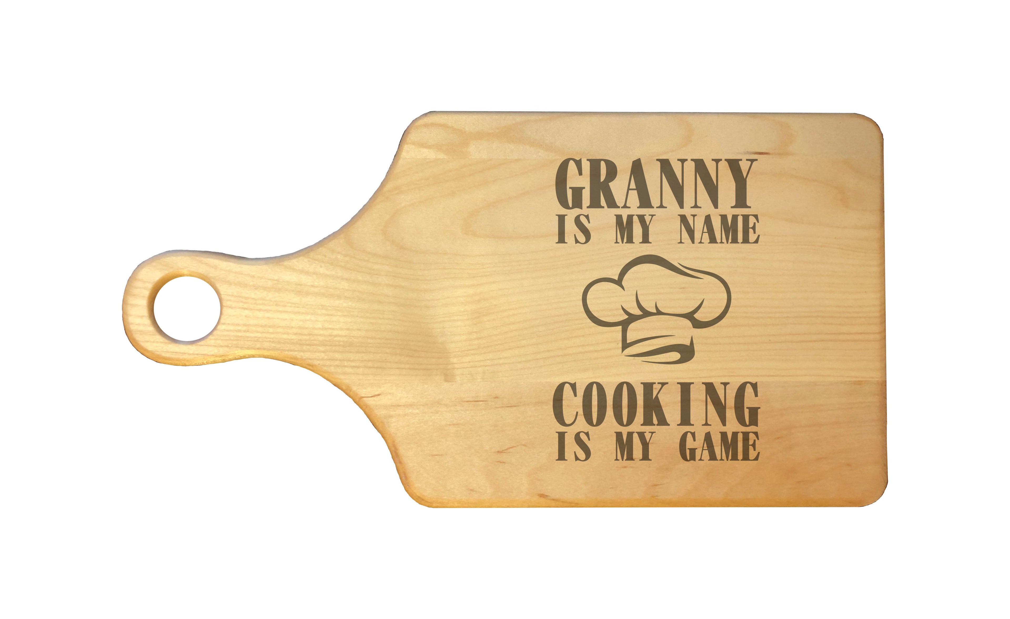 Granny My Name Cooking My Game Engraved Natural Wood Cutting Boards, Bamboo or Maple, Granny Gift