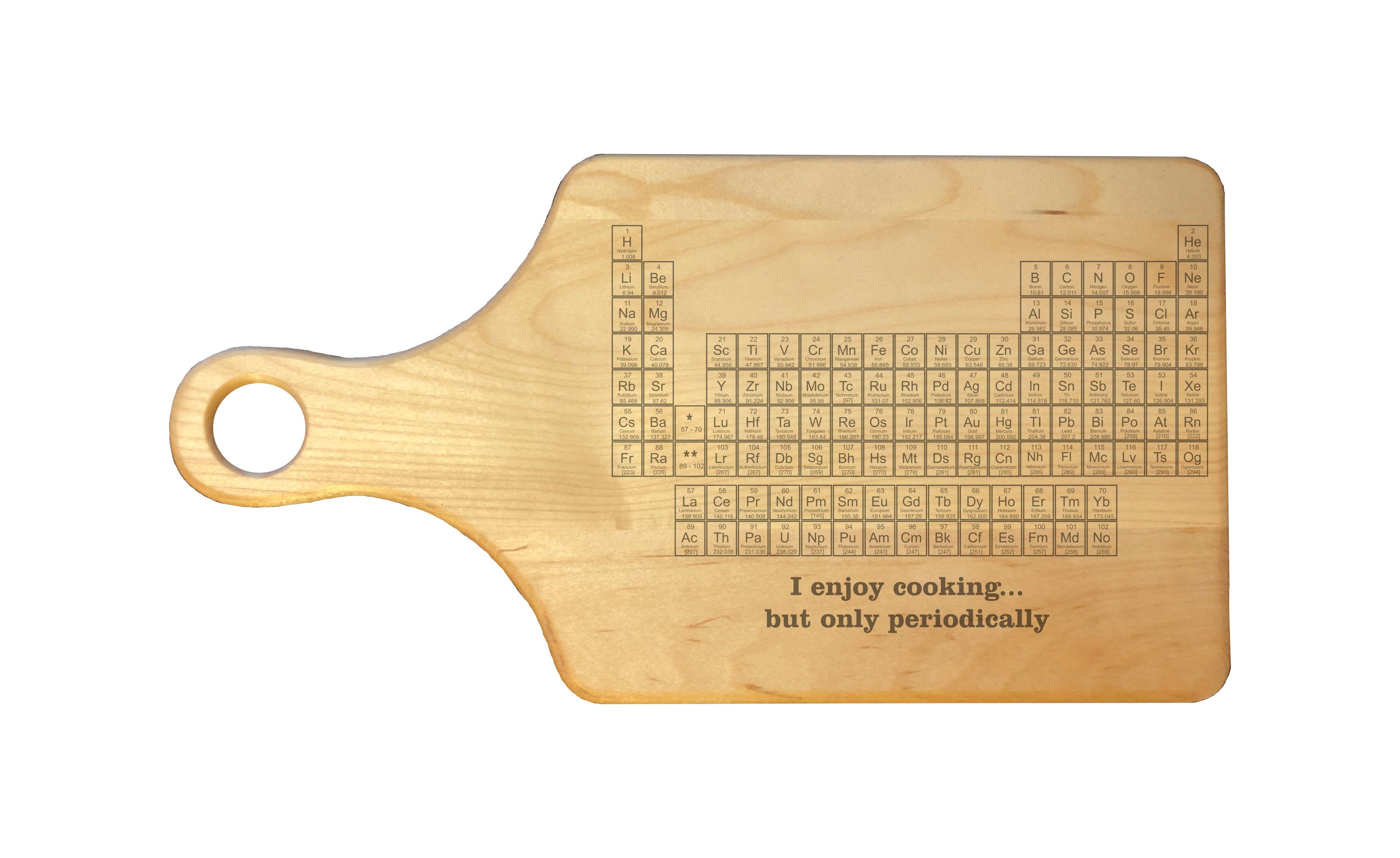 Cooking Periodically with Table of Elements Engraved Natural Wood Cutting Boards, Bamboo or Maple, Nerdy Gift