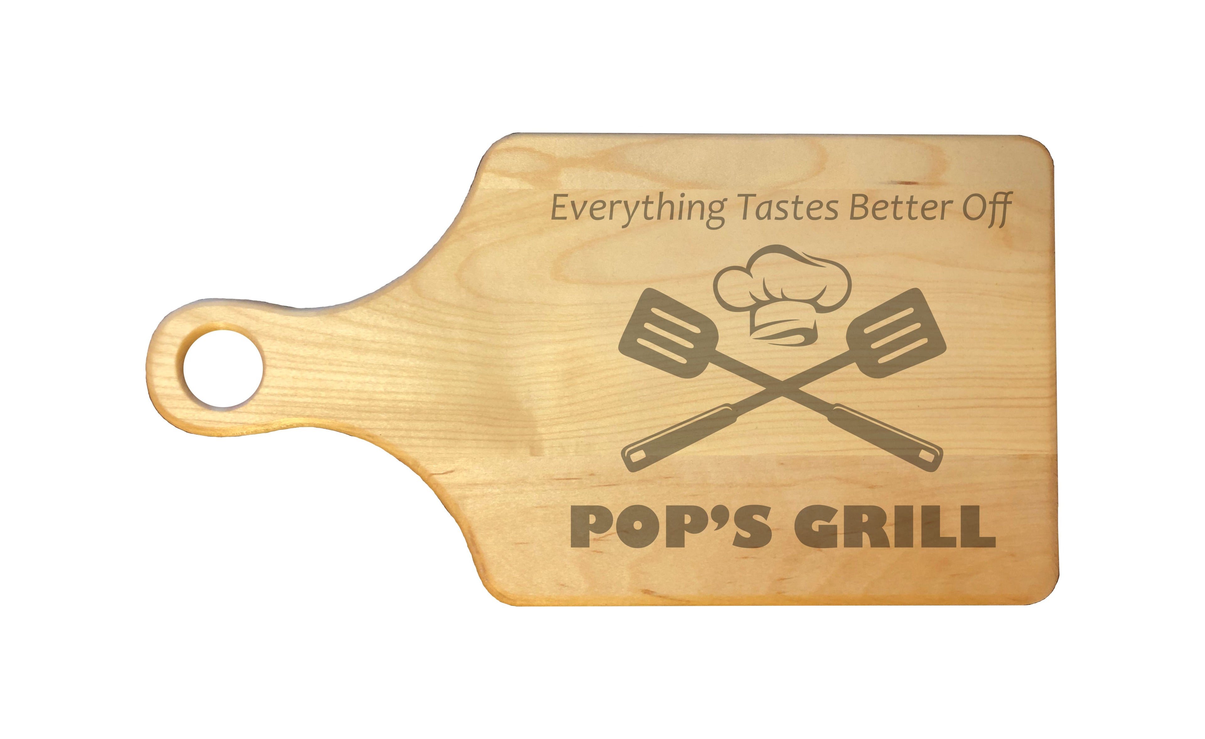 Pop's Grill Engraved Natural Wood Cutting Boards, Bamboo or Maple, Grilling BBQ Gift
