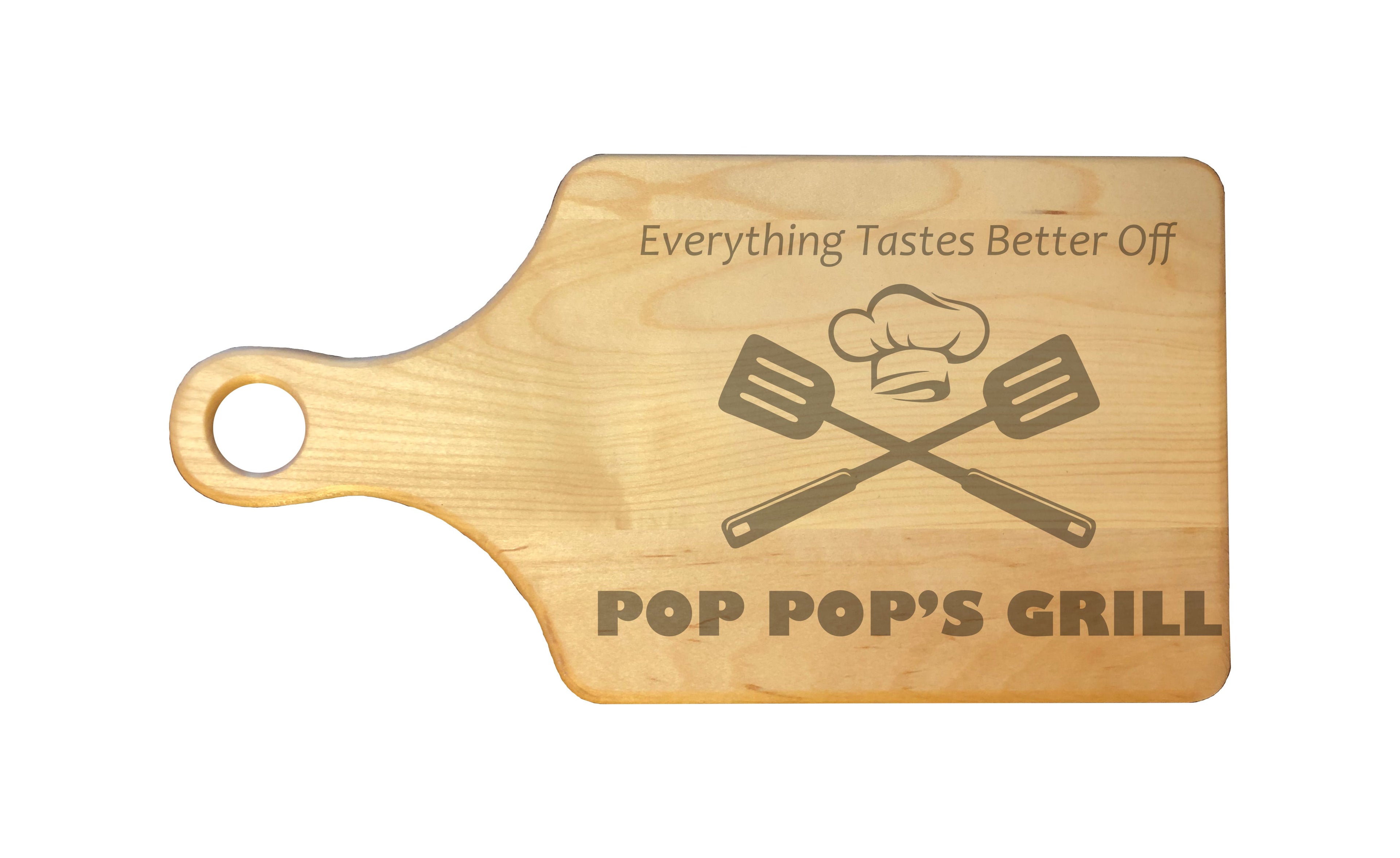 Pop Pop's Grill Engraved Natural Wood Cutting Boards, Bamboo or Maple, Grilling BBQ Gift