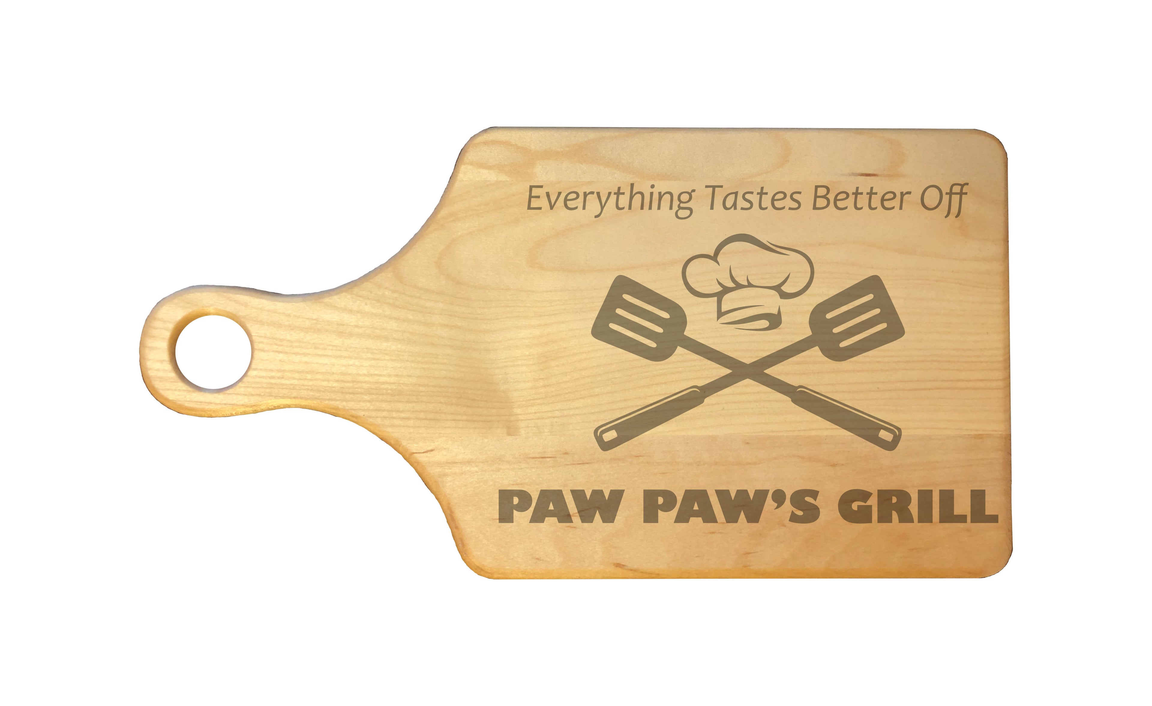 Paw Paw's Grill Engraved Natural Wood Cutting Boards, Bamboo or Maple, Grilling BBQ Gift