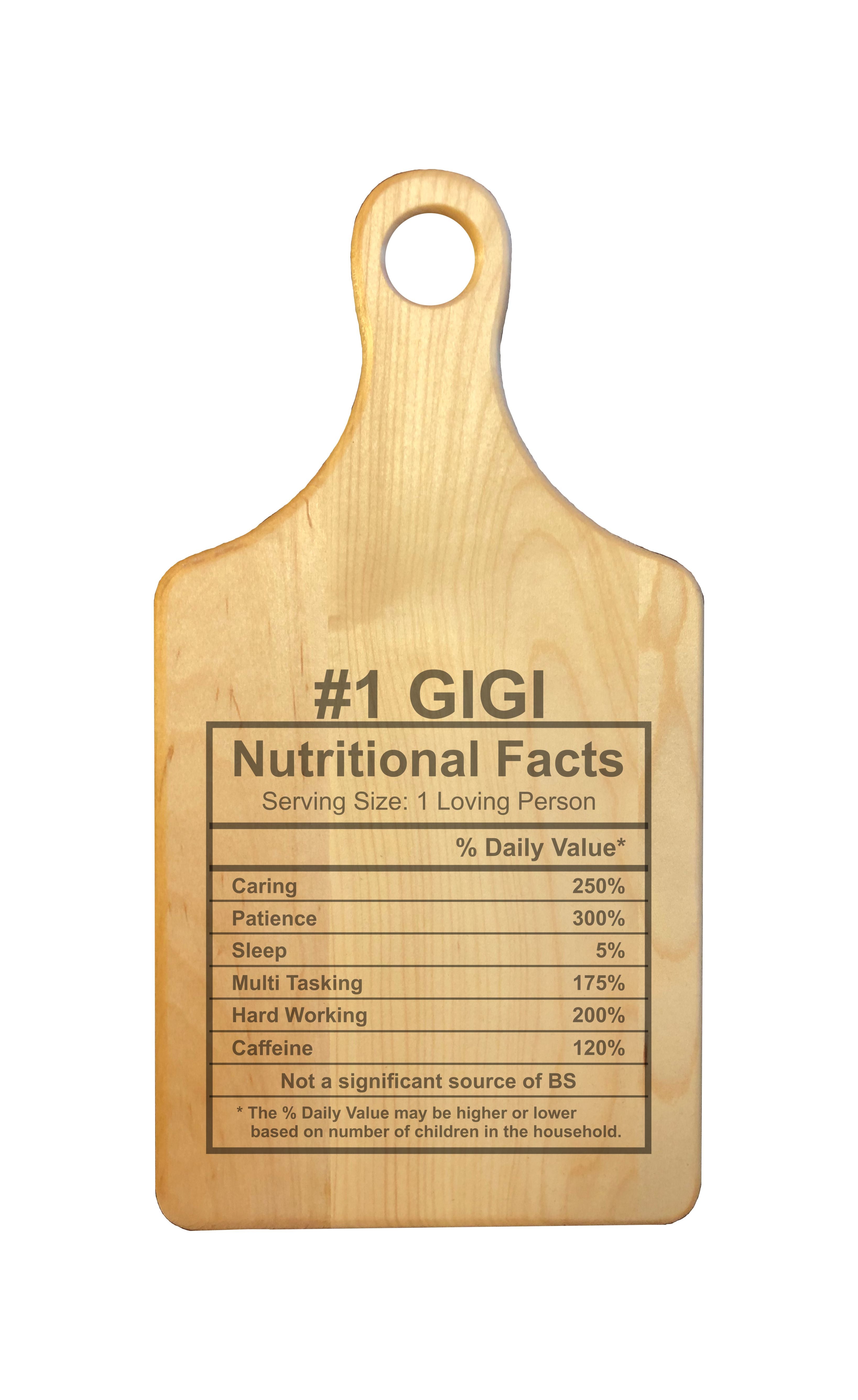 Number 1 Gigi Nutritional Facts Engraved Natural Wood Cutting Boards, Bamboo or Maple, Gigi Gift