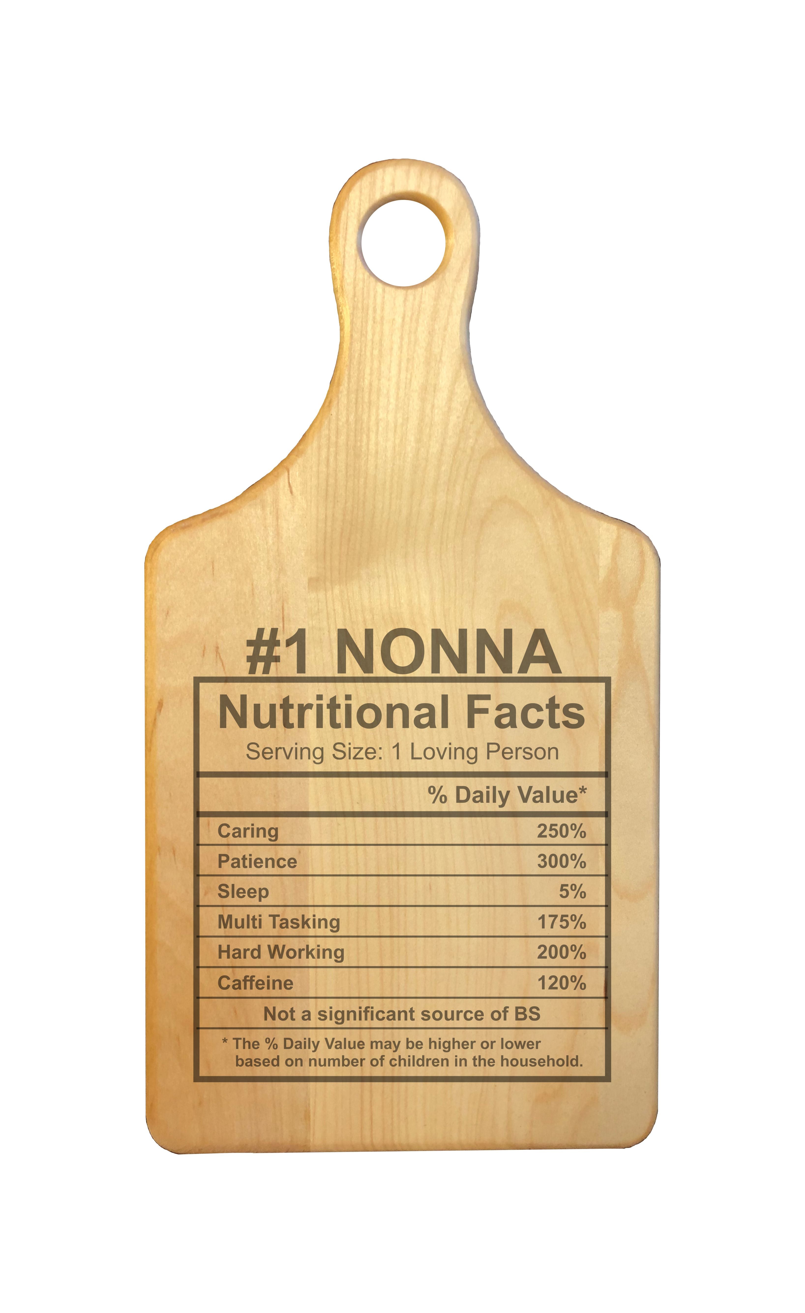 Number 1 Nonna Nutritional Facts Engraved Natural Wood Cutting Boards, Bamboo or Maple, Nonna Gift