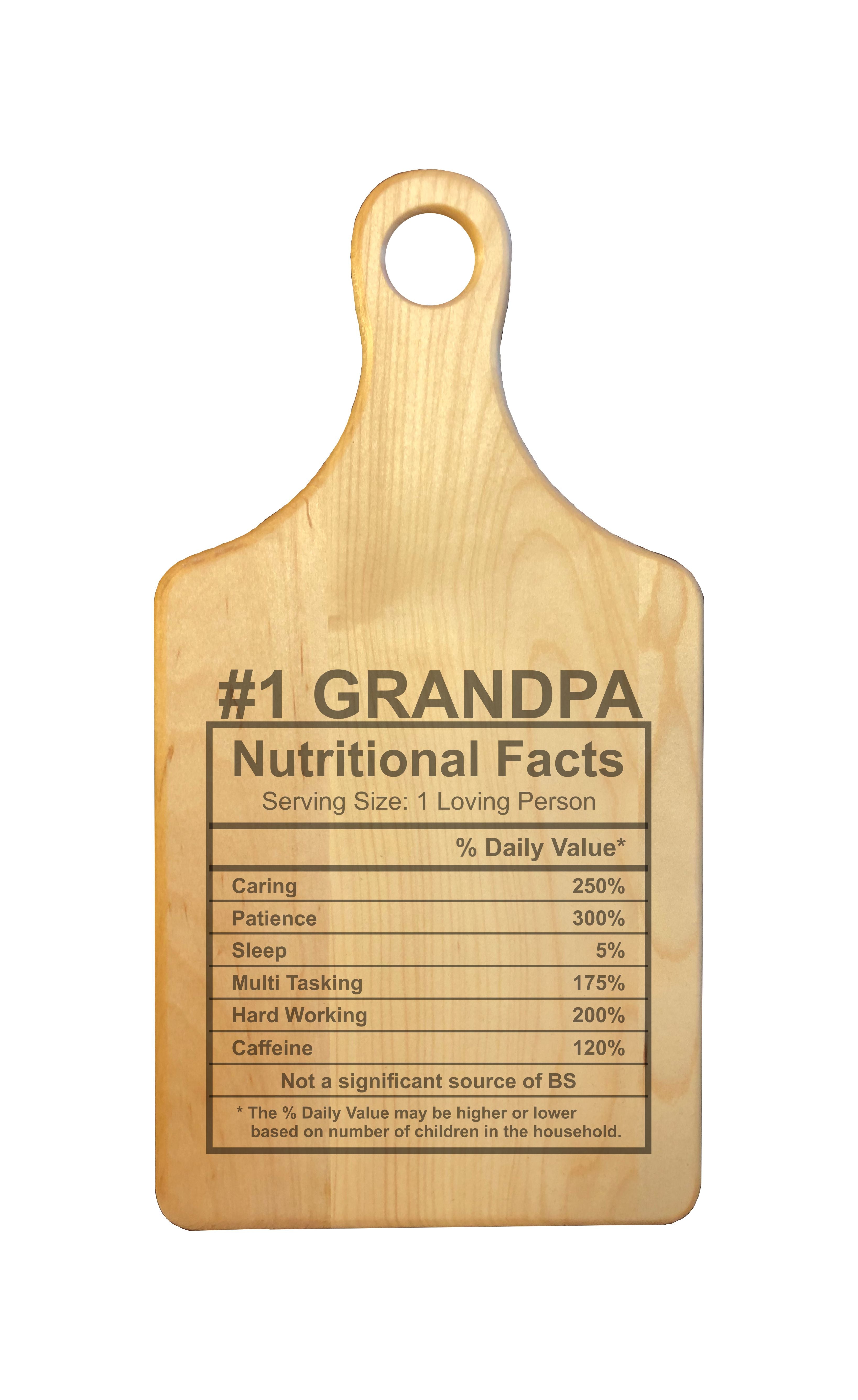 Number 1 Grandpa Nutritional Facts Engraved Natural Wood Cutting Boards, Bamboo or Maple, Grandpa Gift