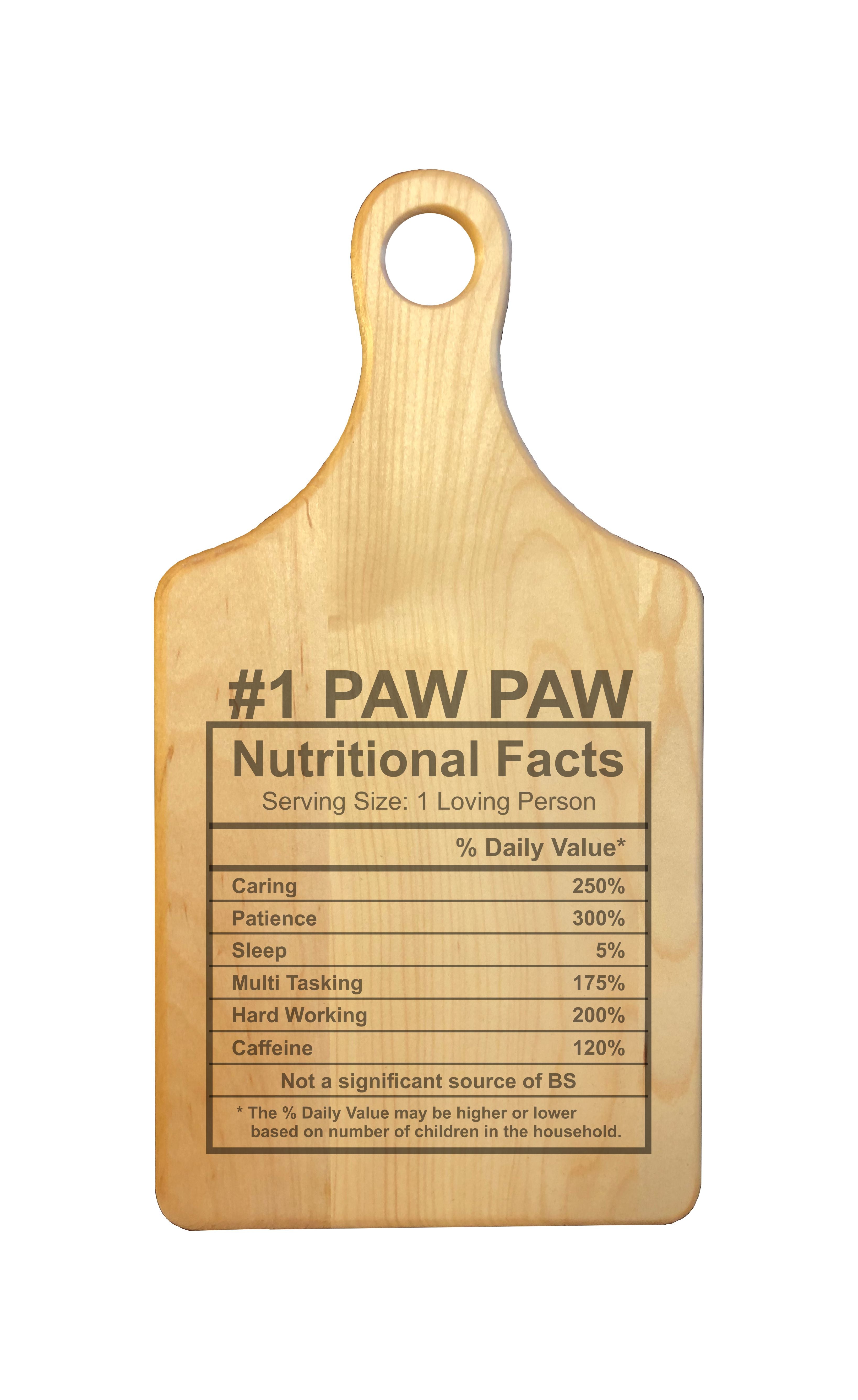 Number 1 Paw Paw Nutritional Facts Engraved Natural Wood Cutting Boards, Bamboo or Maple, PawPaw Gift
