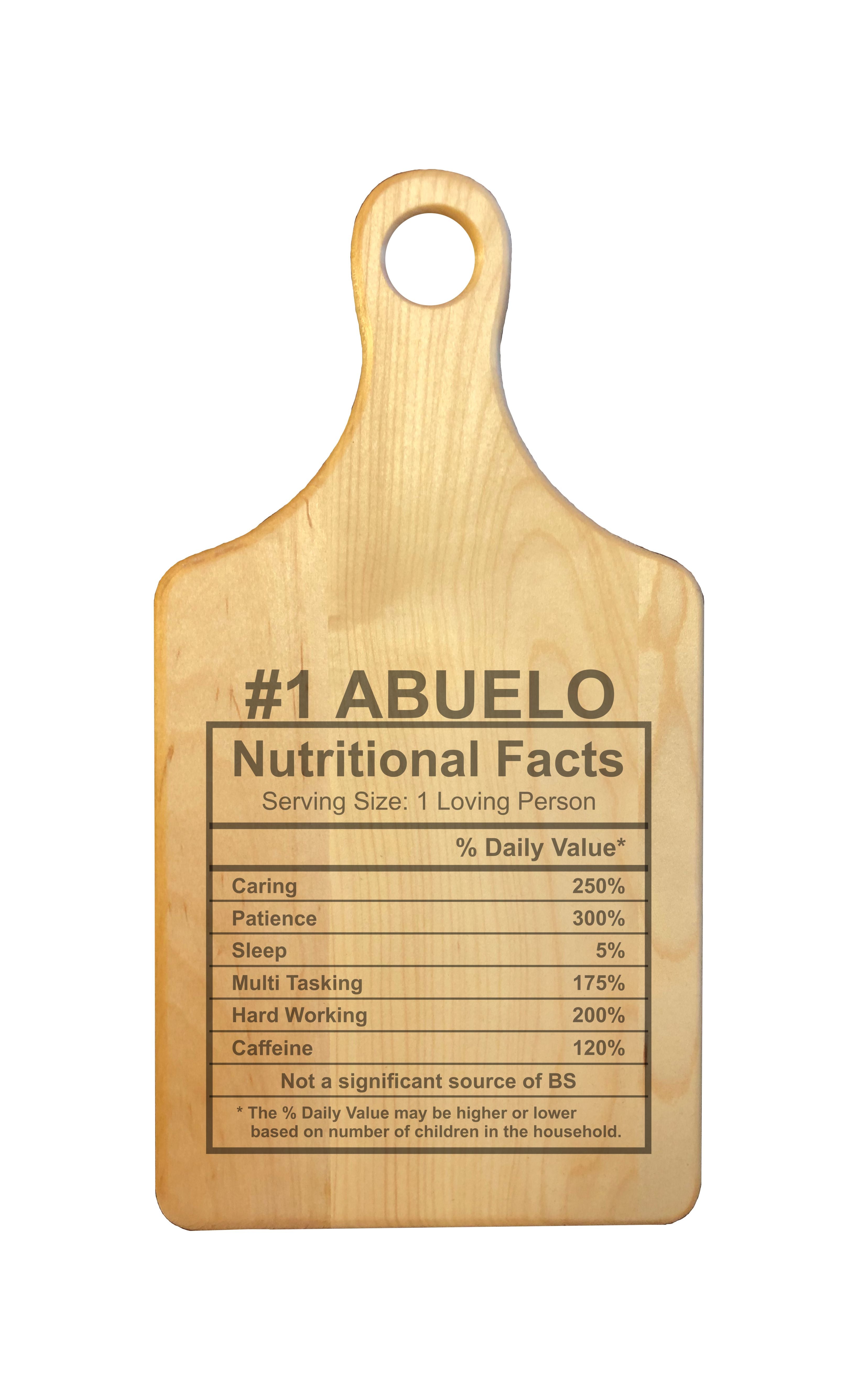 Number 1 Abuelo Nutritional Facts Engraved Natural Wood Cutting Boards, Bamboo or Maple, Abuelo Gift