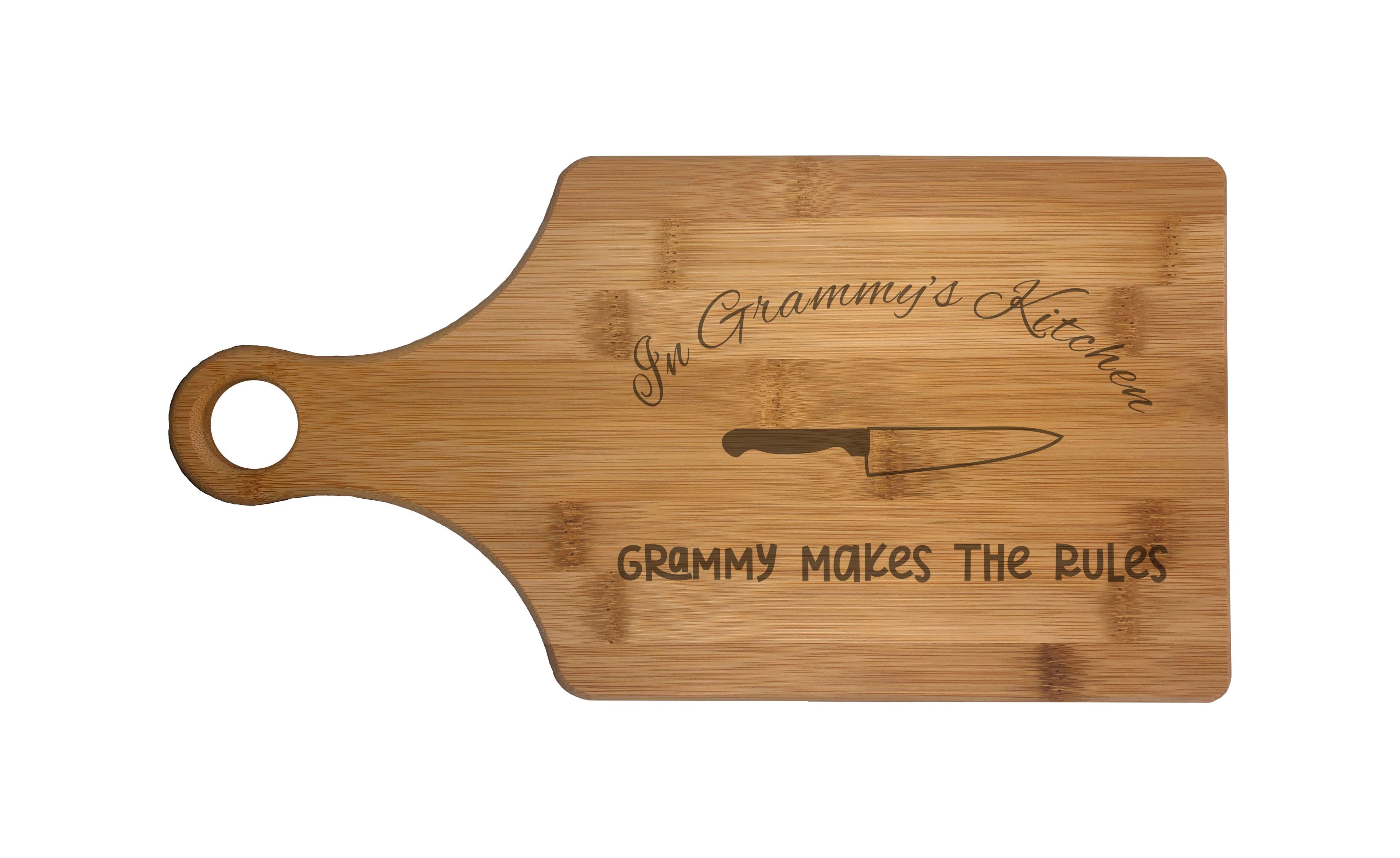 In Grammy's Kitchen Makes the Rules Engraved Natural Wood Cutting Boards, Bamboo or Maple, Grammy Gift
