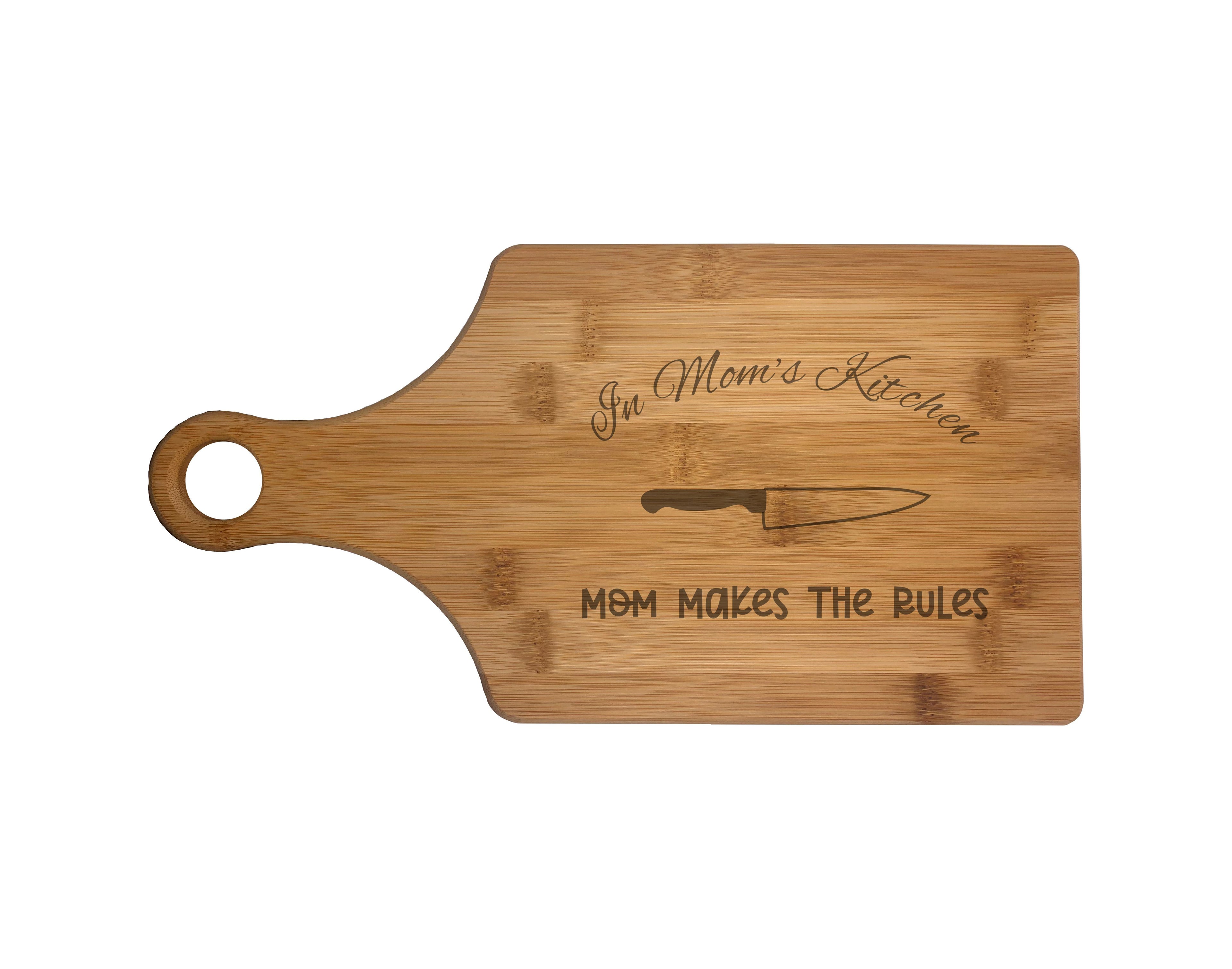 In Mom's Kitchen Makes the Rules Engraved Natural Wood Cutting Boards, Bamboo or Maple, Mom Gift