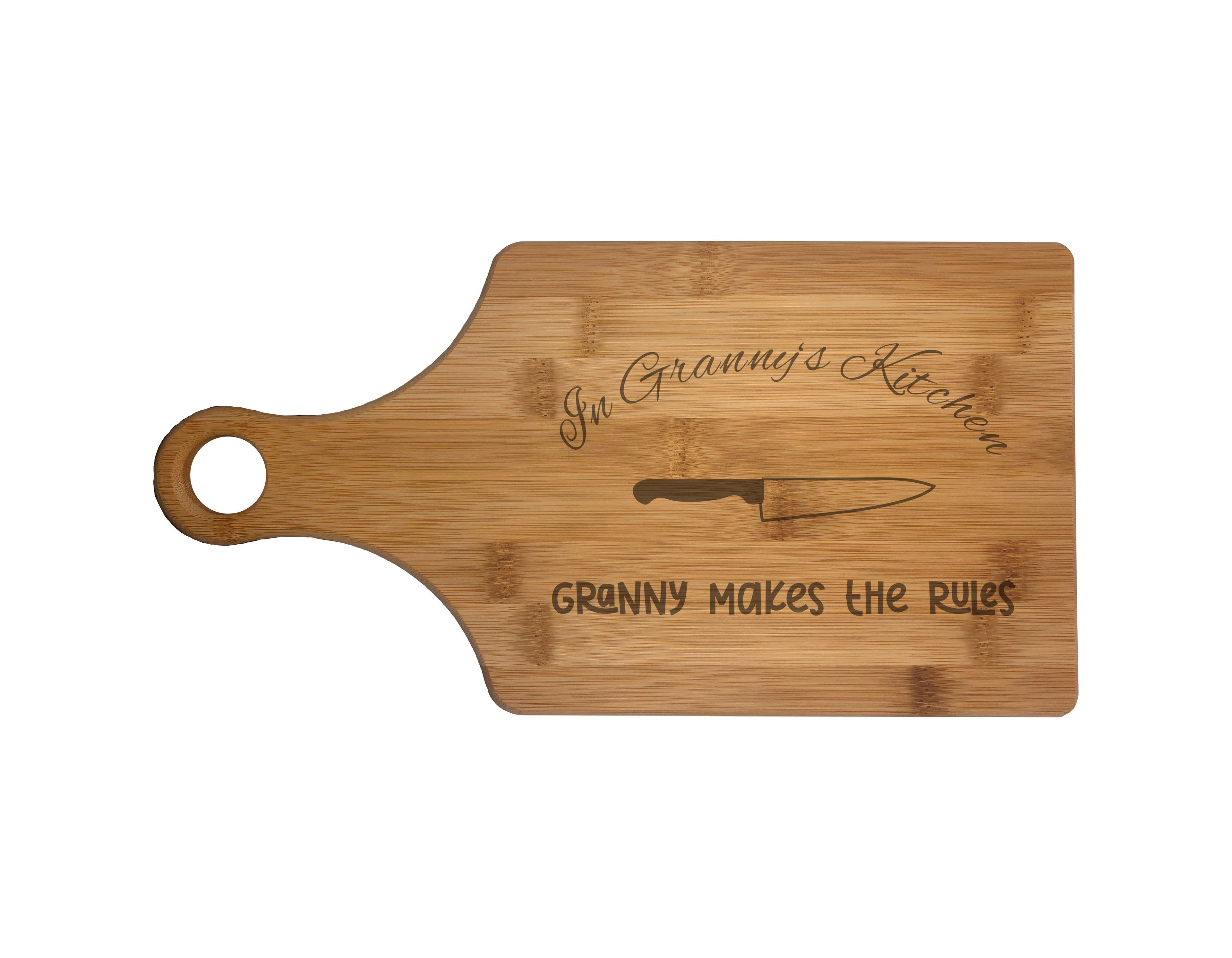 In Granny's Kitchen Makes the Rules Engraved Natural Wood Cutting Boards, Bamboo or Maple, Granny Gift