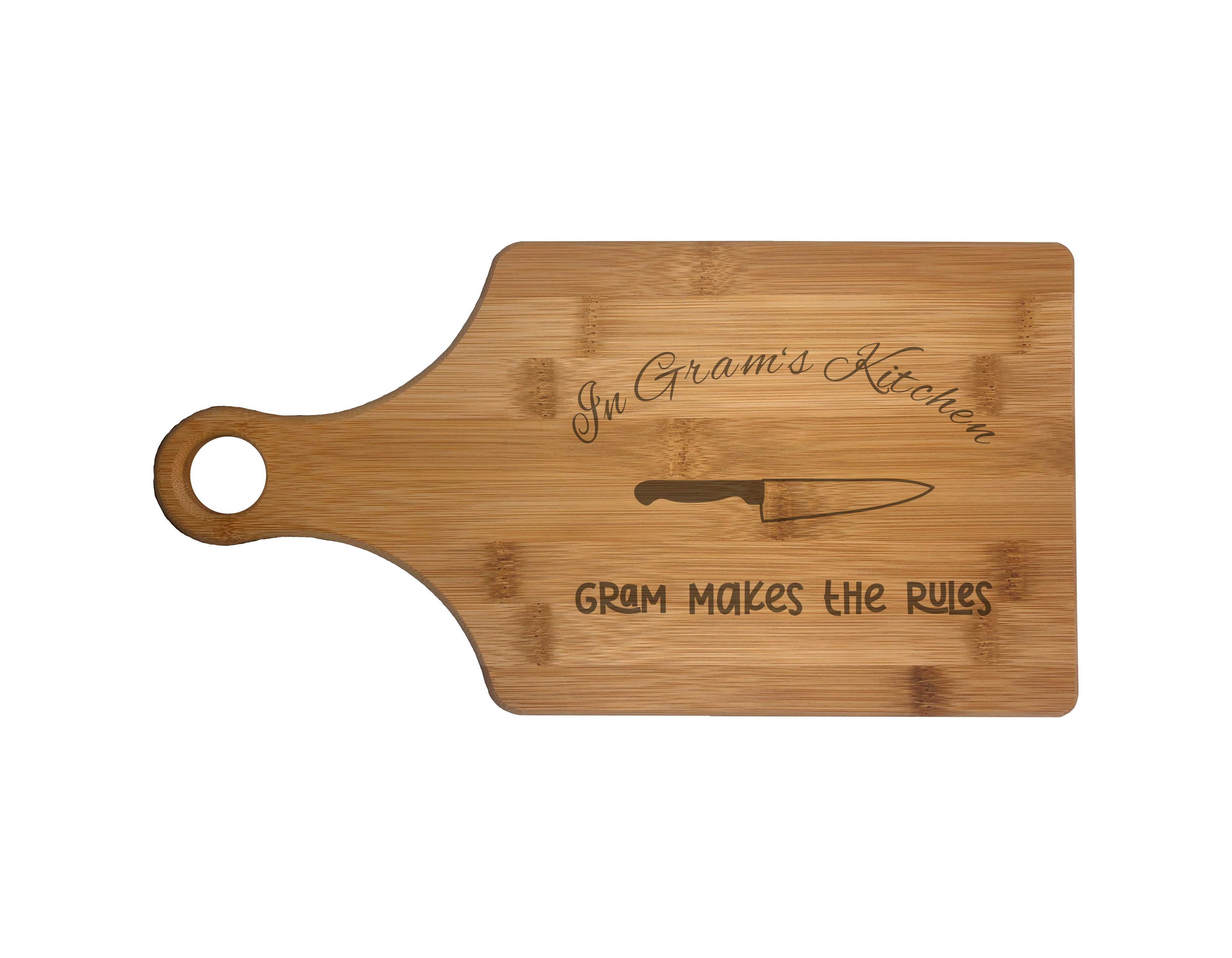 In Gram's Kitchen Makes the Rules Engraved Natural Wood Cutting Boards, Bamboo or Maple, Gram Gift