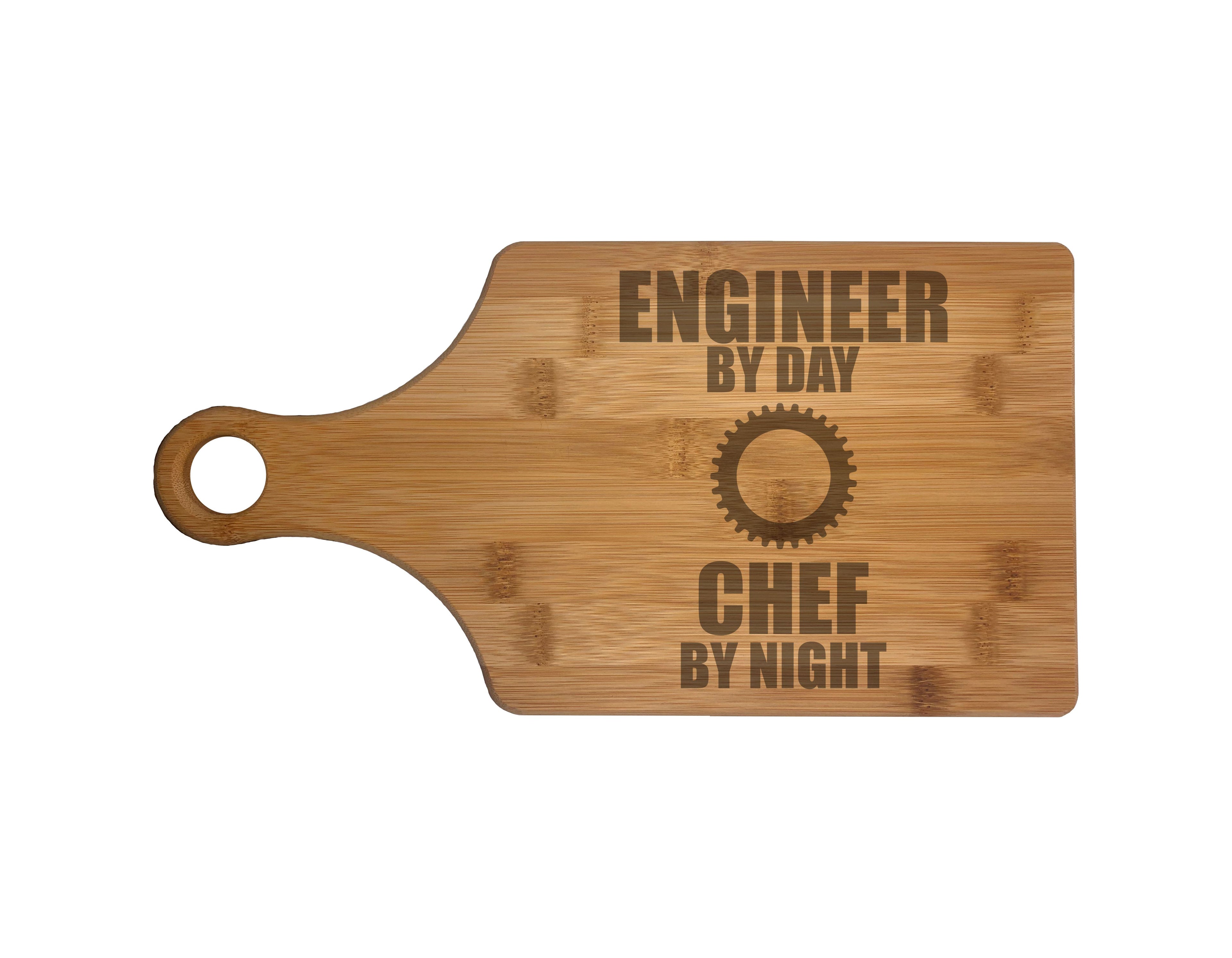 Engineer by Day Chef by Night Engraved Natural Wood Cutting Boards, Bamboo or Maple, Engineer Gifts