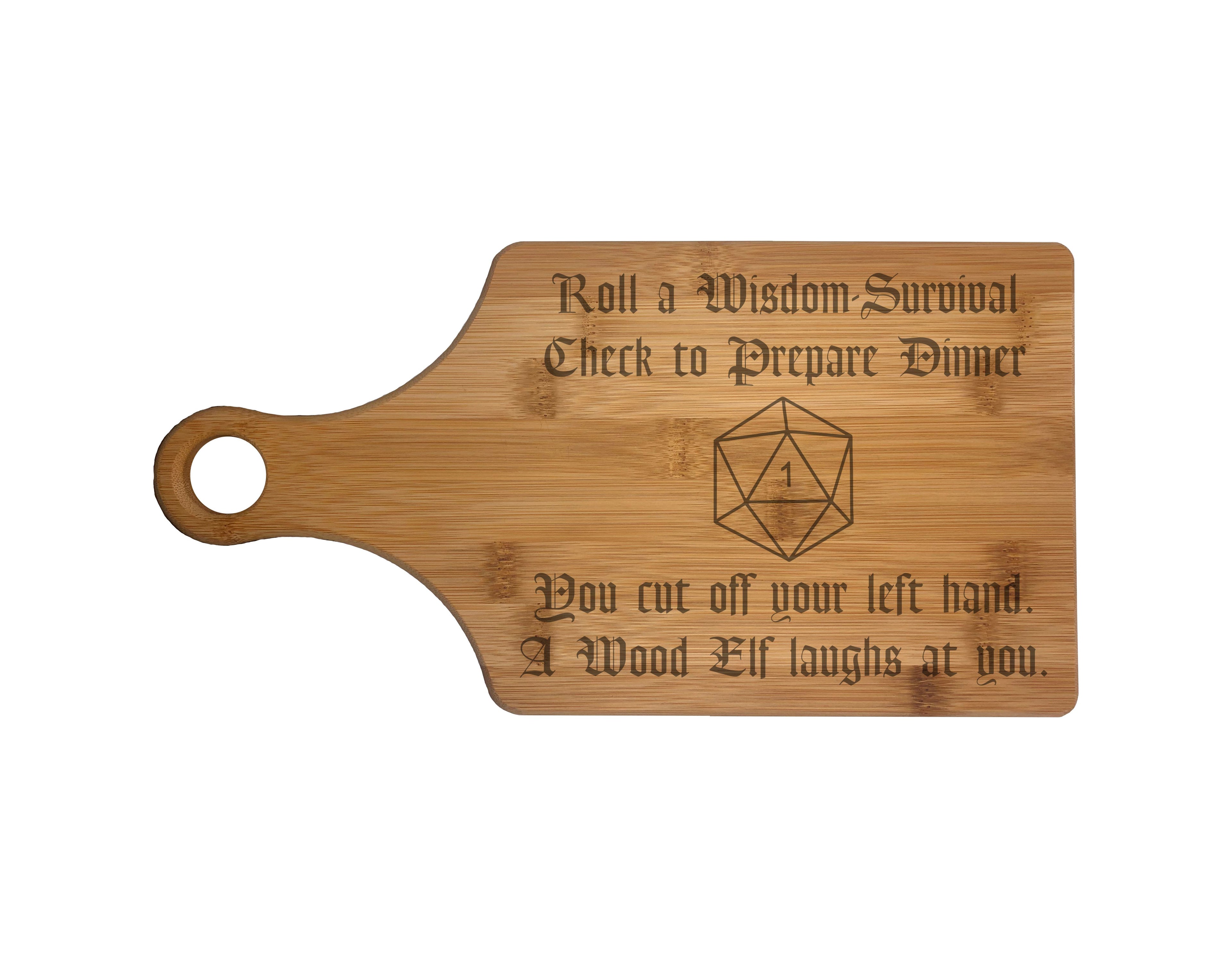 DND Wisdom Check Crit Fail Engraved Natural Wood Cutting Boards, Bamboo or Maple, Funny Dungeons Dragons Gifts