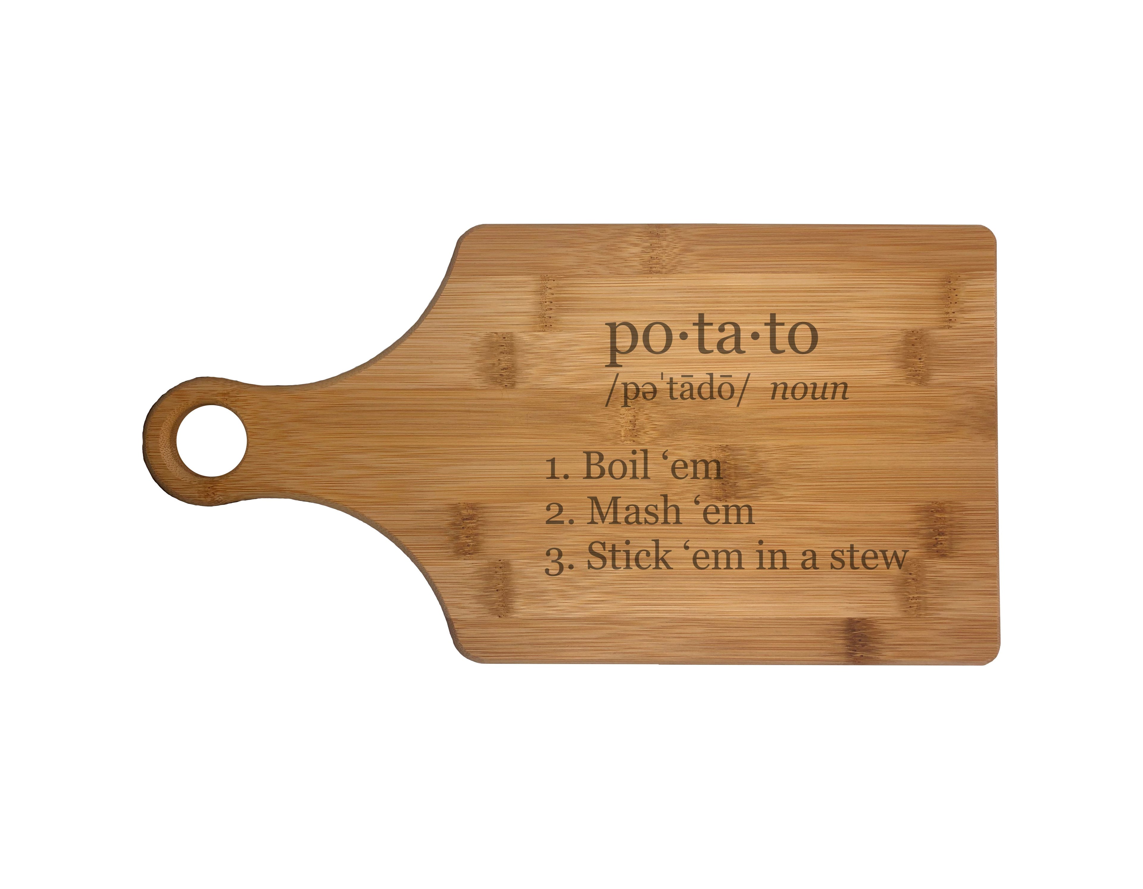 Potato Definition Engraved Natural Wood Cutting Boards, Bamboo or Maple, Nerdy Gifts
