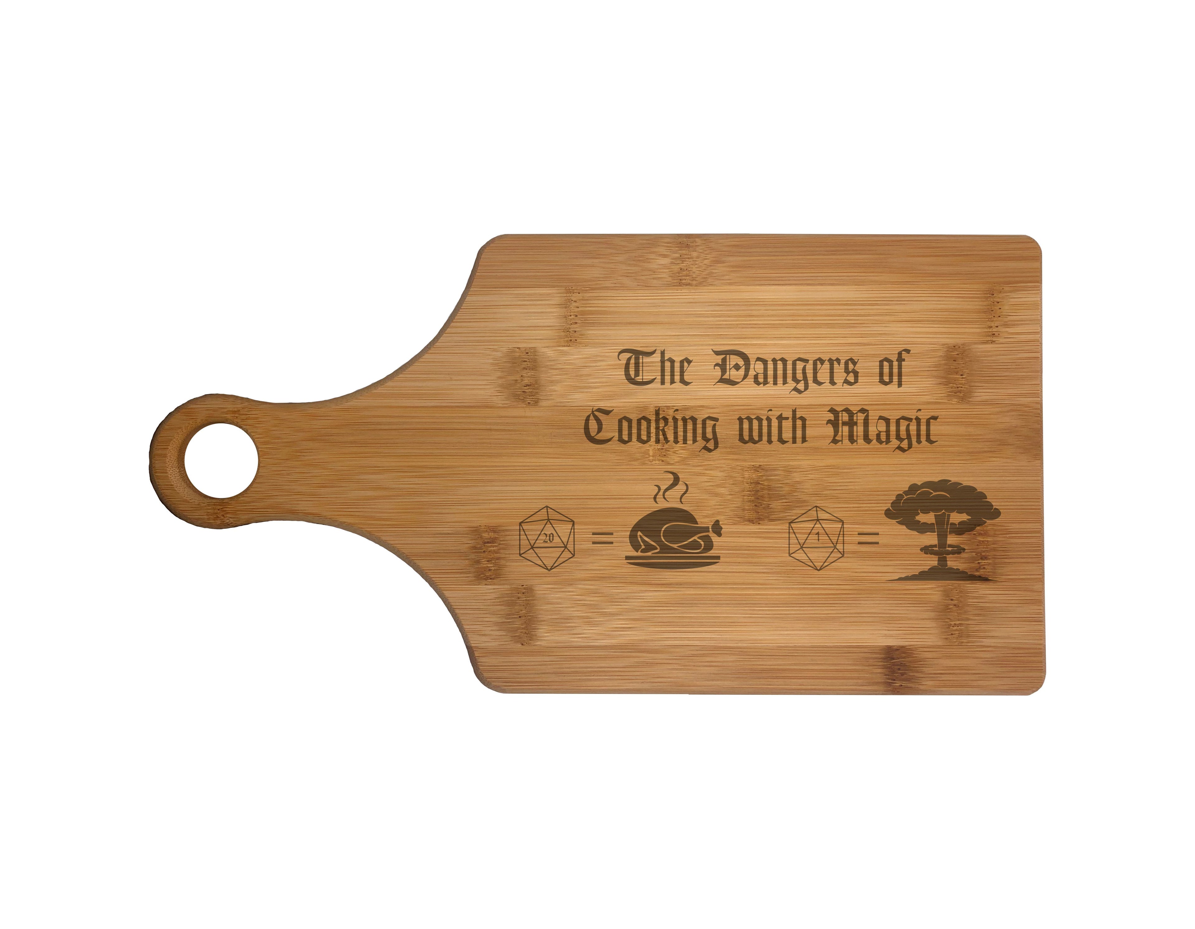 DND Dangers of Cooking with Magic Engraved Natural Wood Cutting Boards, Bamboo or Maple, Dungeons Dragons Gifts