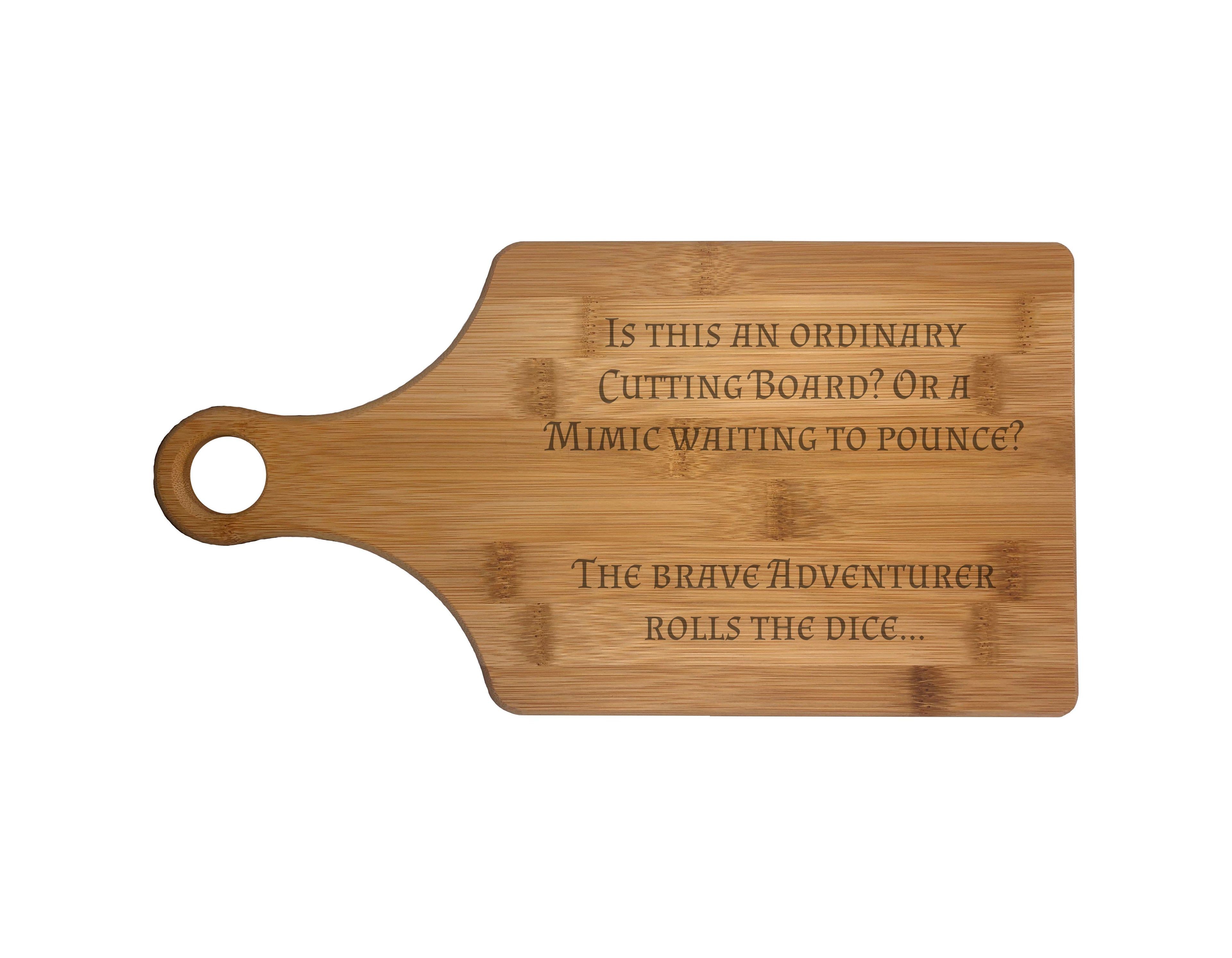 DND Mimic Waiting to Pounce Engraved Natural Wood Cutting Boards, Bamboo or Maple, Dungeons Dragons Gifts