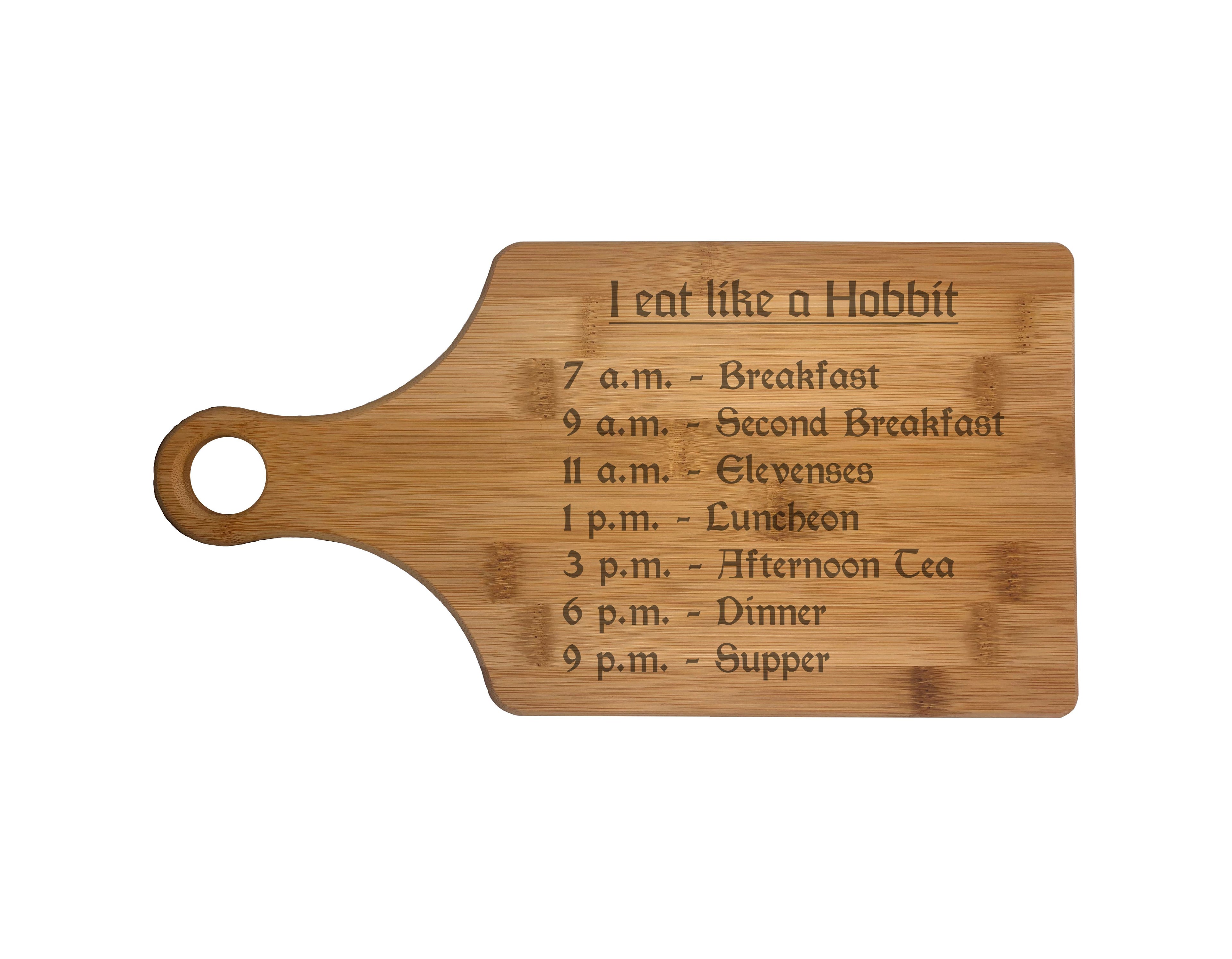 Eat Like a Hobbit Meal Times Engraved Natural Wood Cutting Boards, Bamboo or Maple, Nerdy Gifts