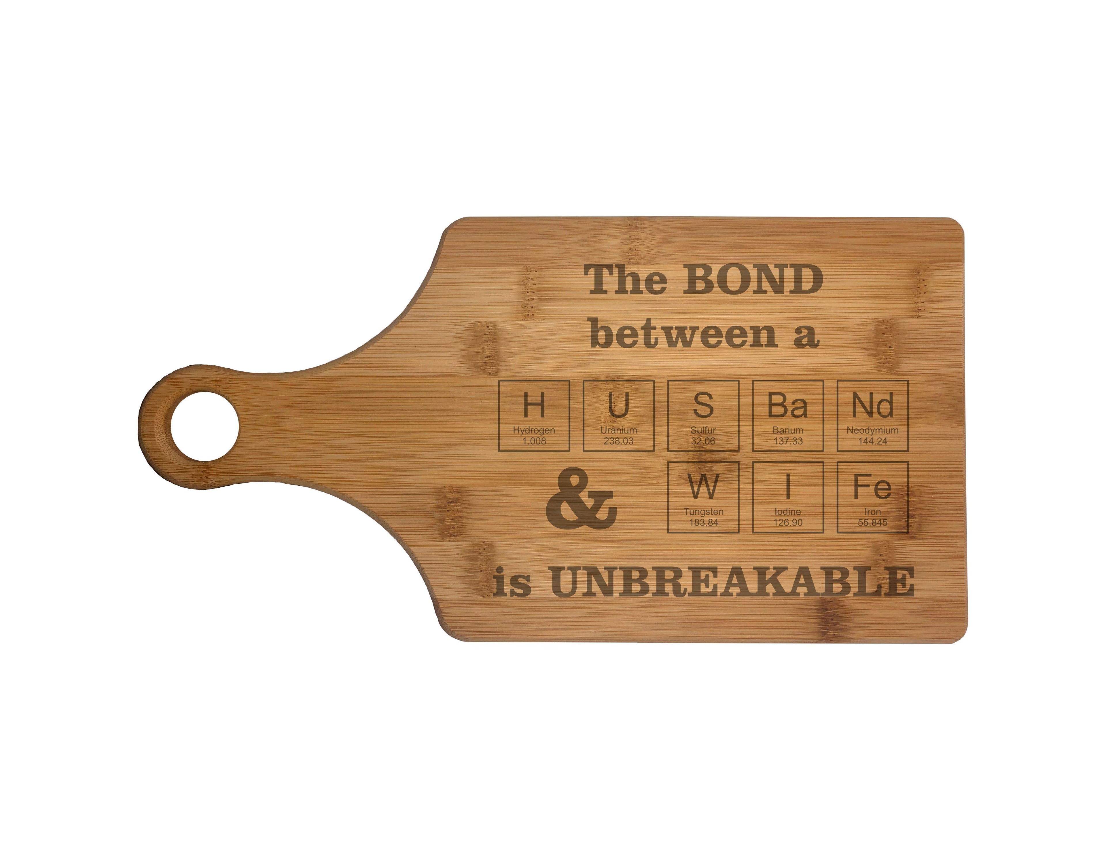 Bond Between Husband Wife is Unbreakable Engraved Natural Wood Cutting Boards, Bamboo or Maple, Wedding Anniversary