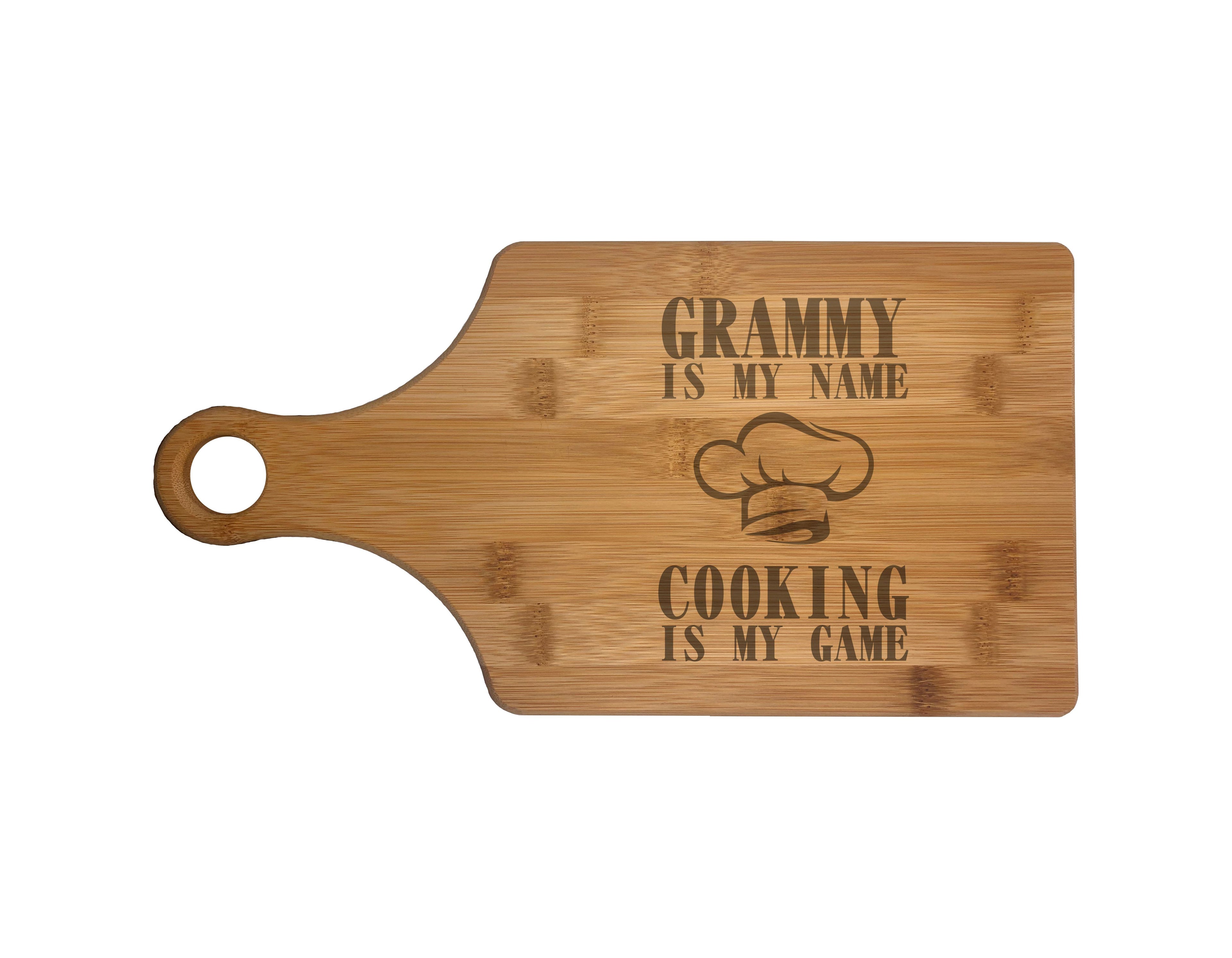 Grammy My Name Cooking My Game Engraved Natural Wood Cutting Boards, Bamboo or Maple, Grammy Gift