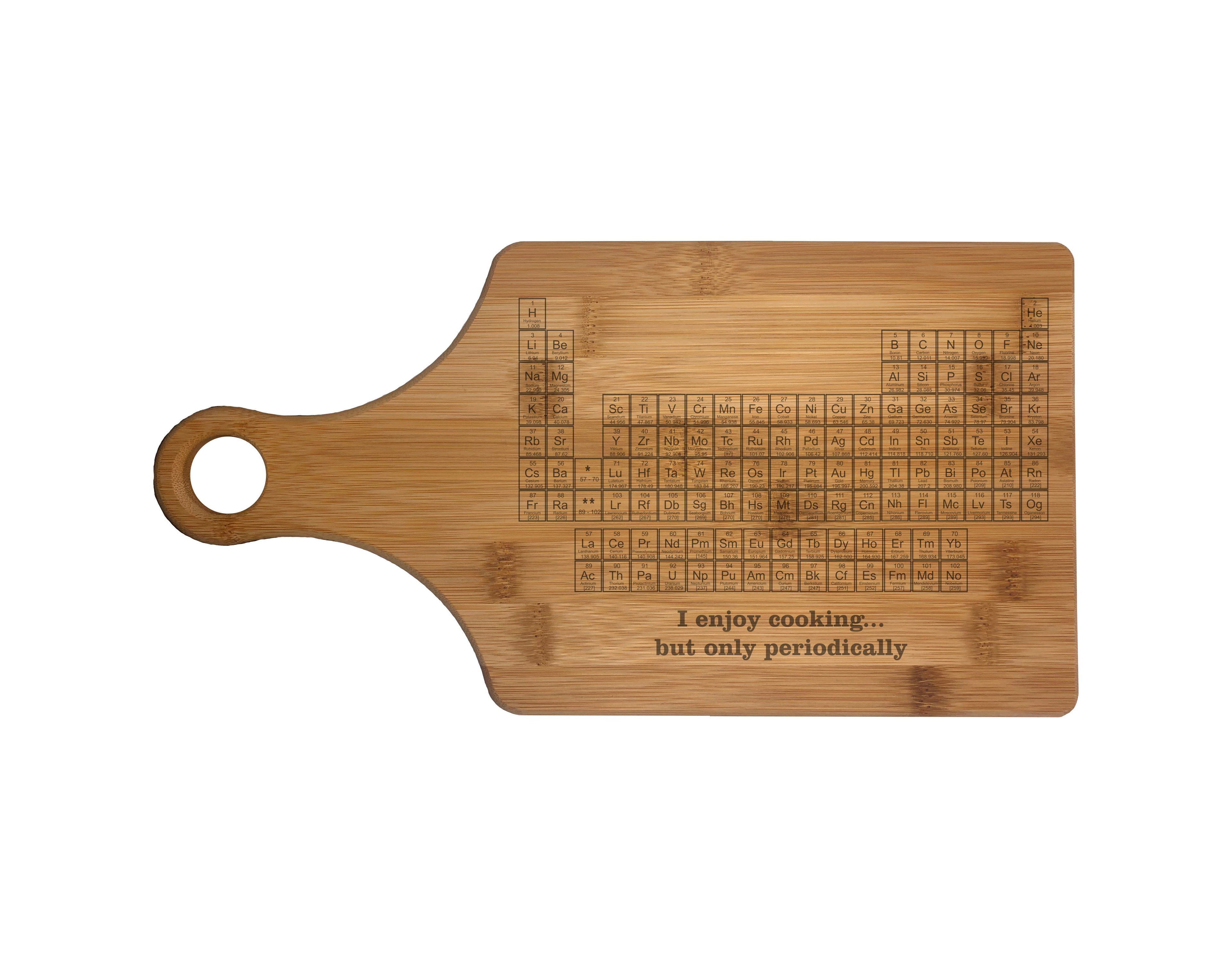 Cooking Periodically with Table of Elements Engraved Natural Wood Cutting Boards, Bamboo or Maple, Nerdy Gift