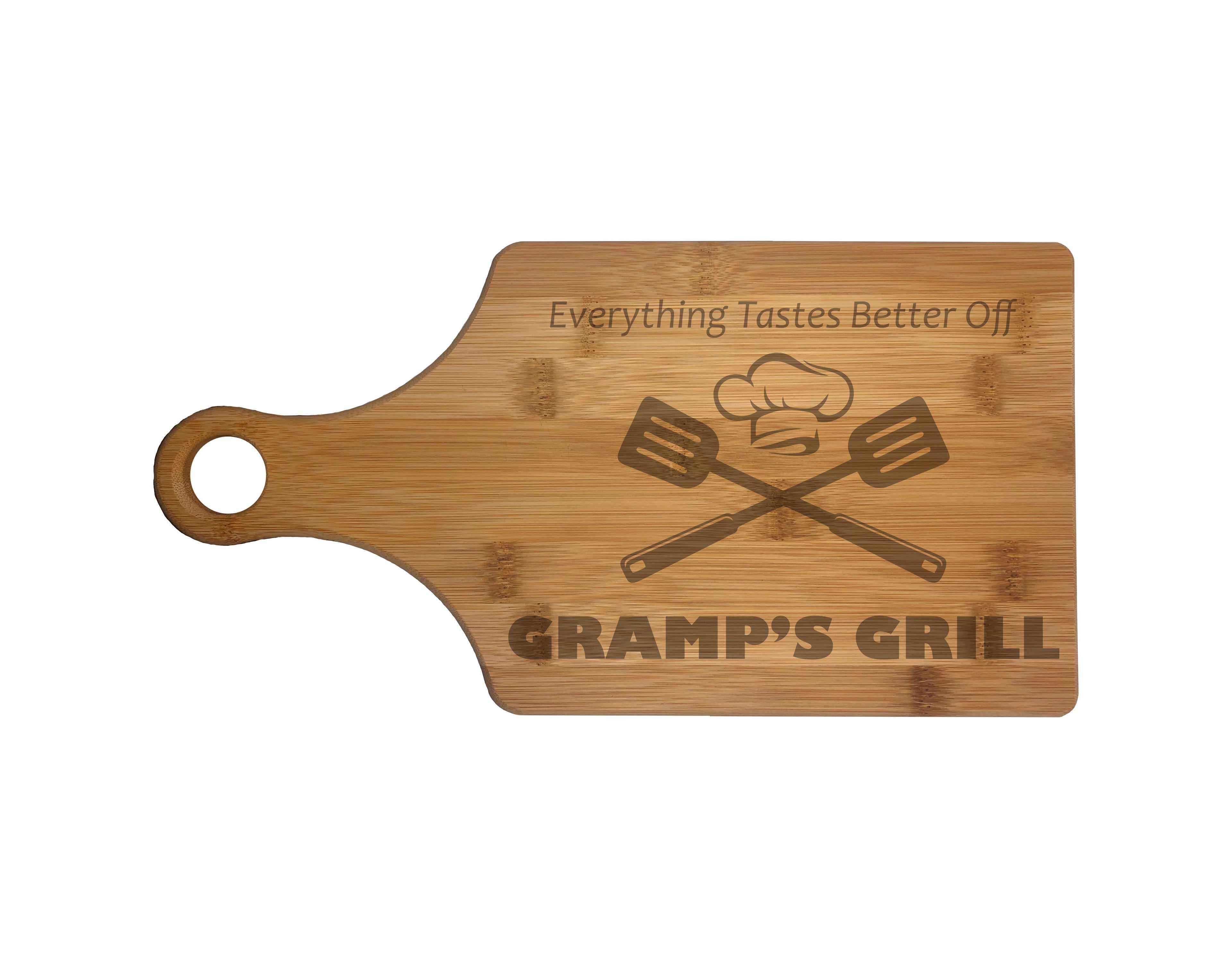 Gramp's Grill Engraved Natural Wood Cutting Boards, Bamboo or Maple, Grilling BBQ Gift