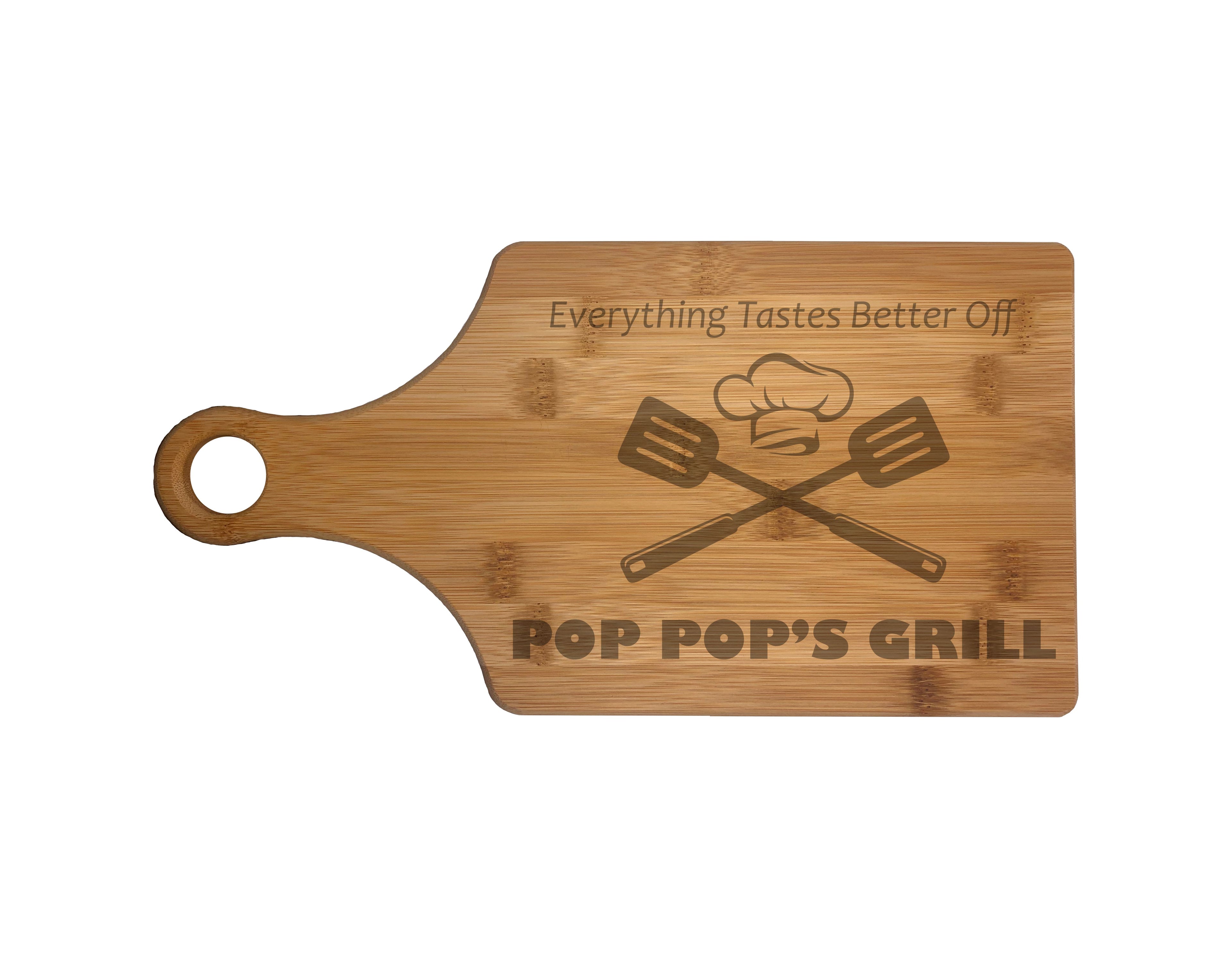 Pop Pop's Grill Engraved Natural Wood Cutting Boards, Bamboo or Maple, Grilling BBQ Gift
