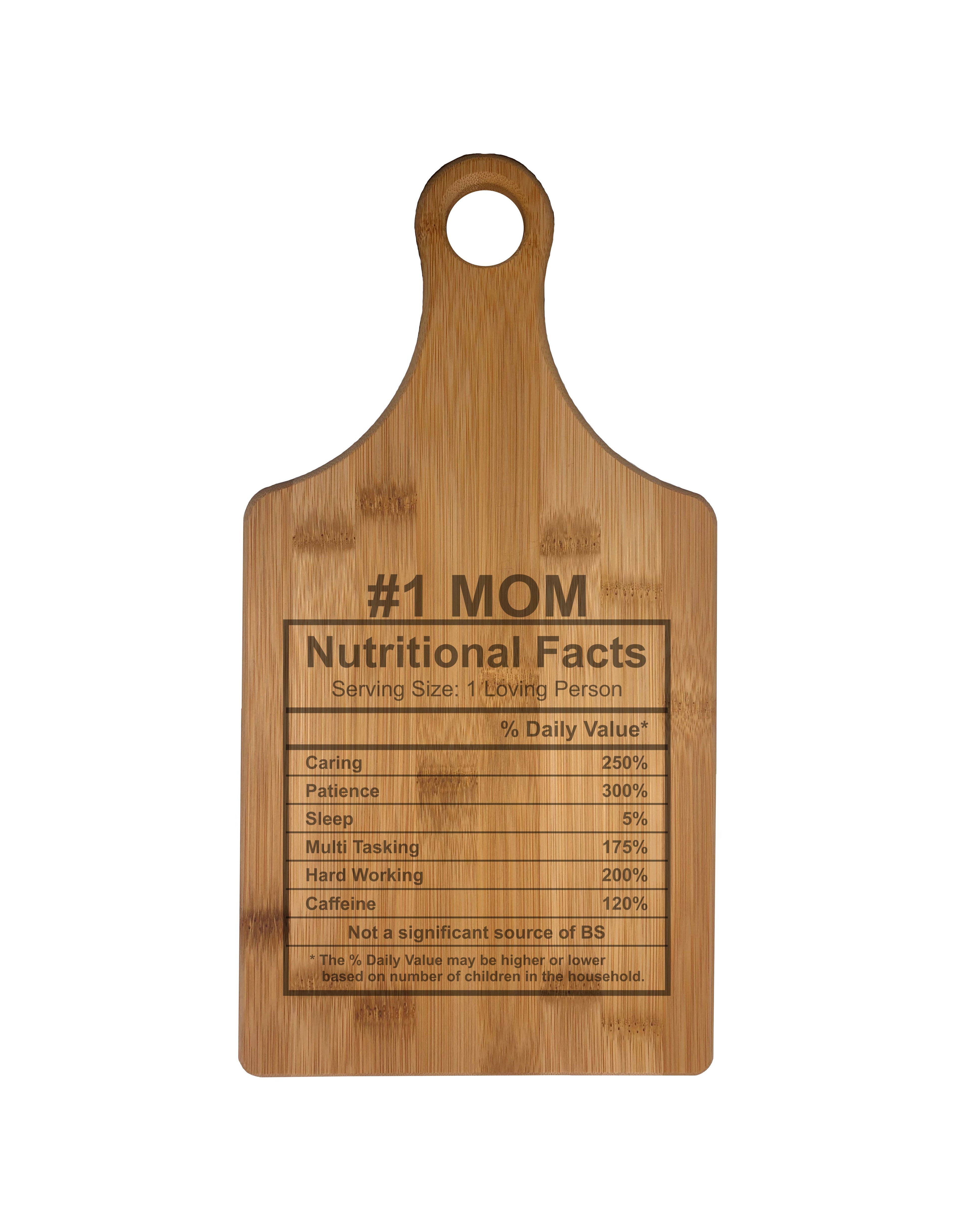 Number 1 Mom Nutritional Facts Engraved Natural Wood Cutting Boards, Bamboo or Maple, Mom Gift